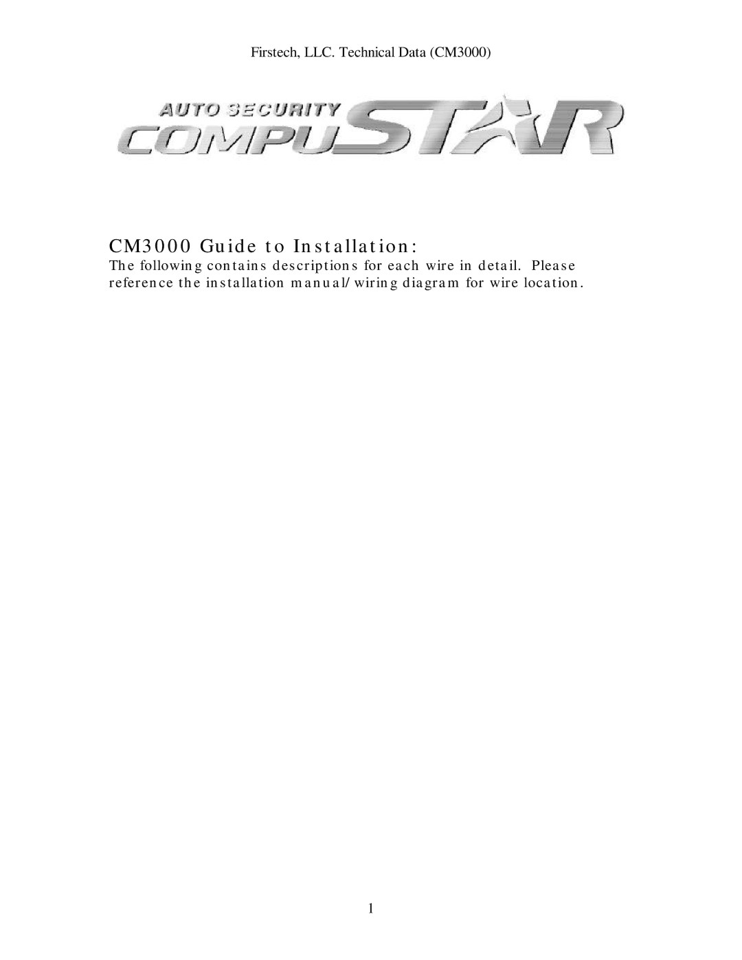 Firstech, LLC installation manual CM3000 Guide to Installation 