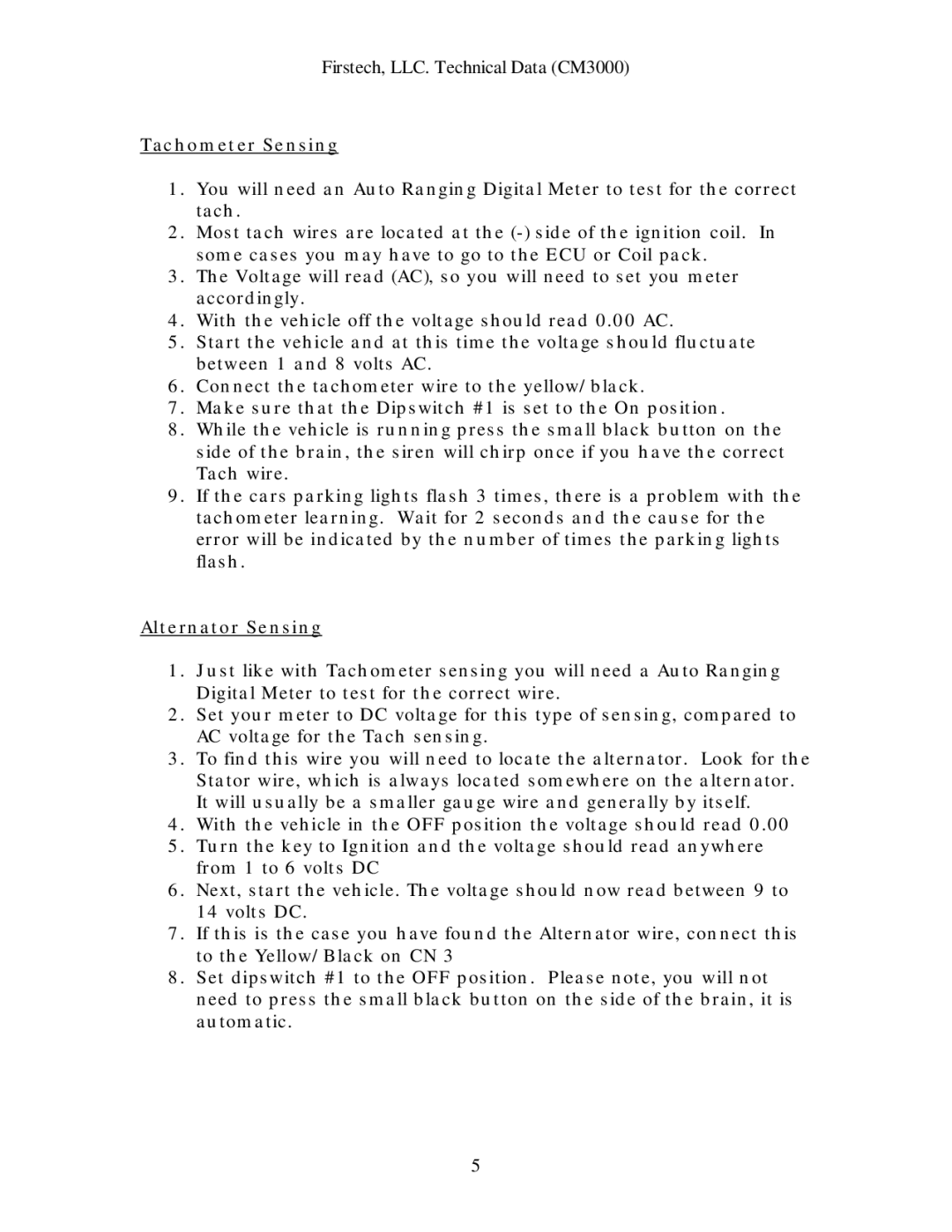 Firstech, LLC CM3000 installation manual Tachometer Sensing, Alternator Sensing 