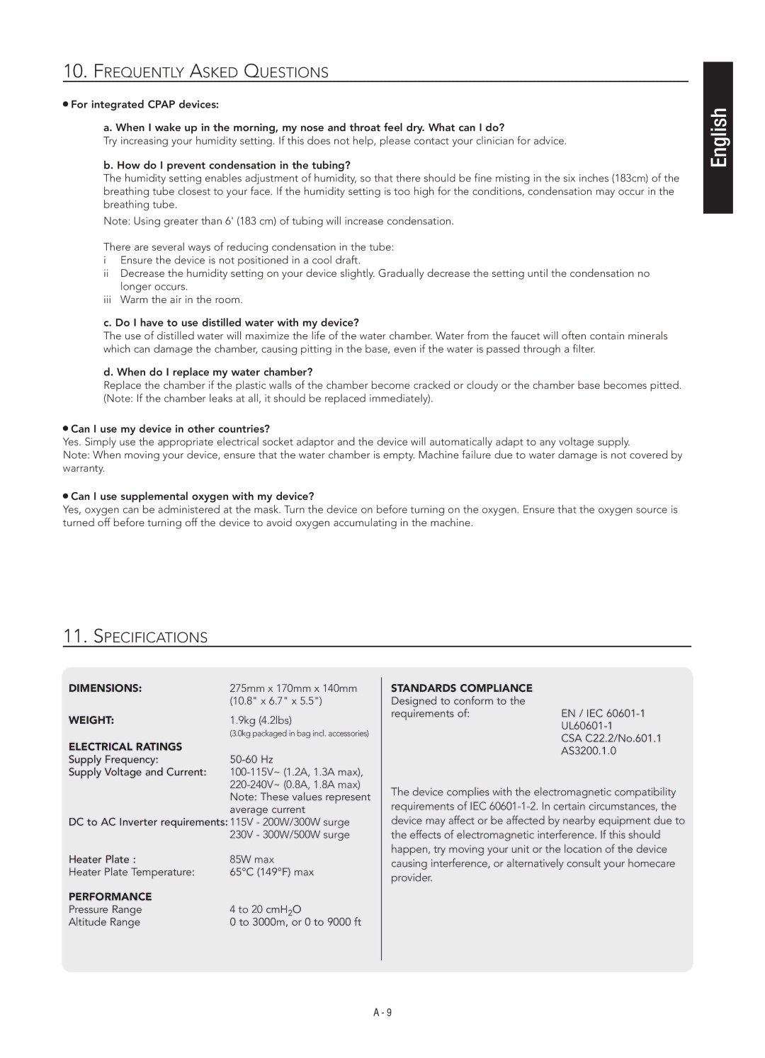 Fisher & Paykel 200 manual Frequently Asked Questions, Specifications 