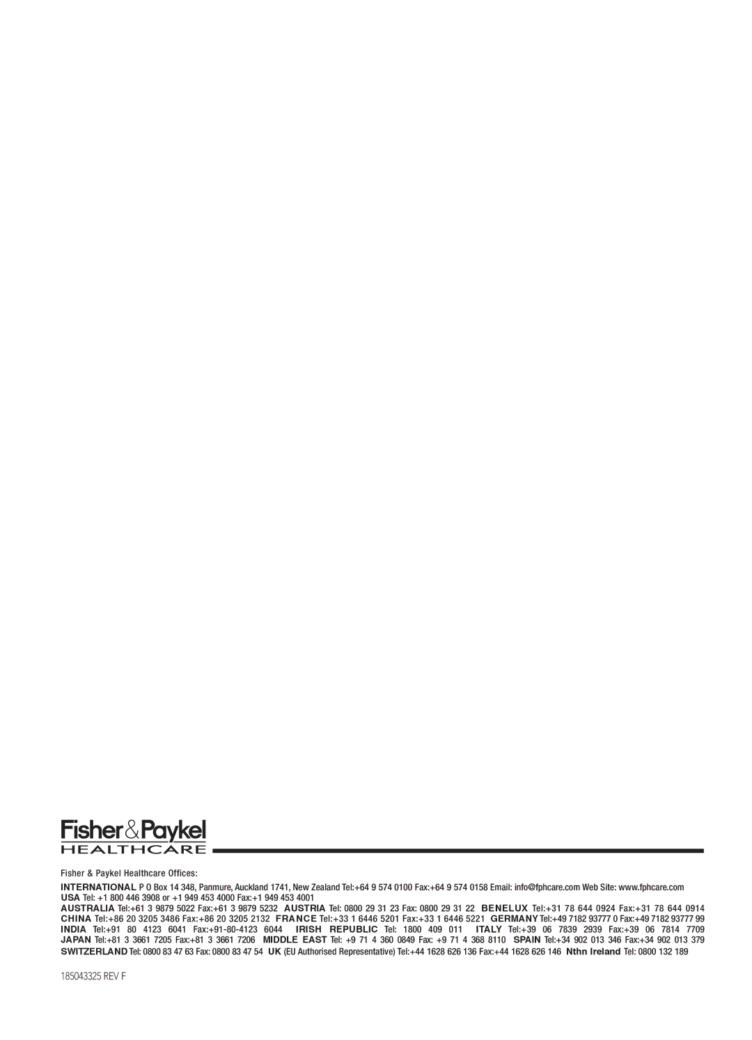 Fisher & Paykel 200 manual Rev F 