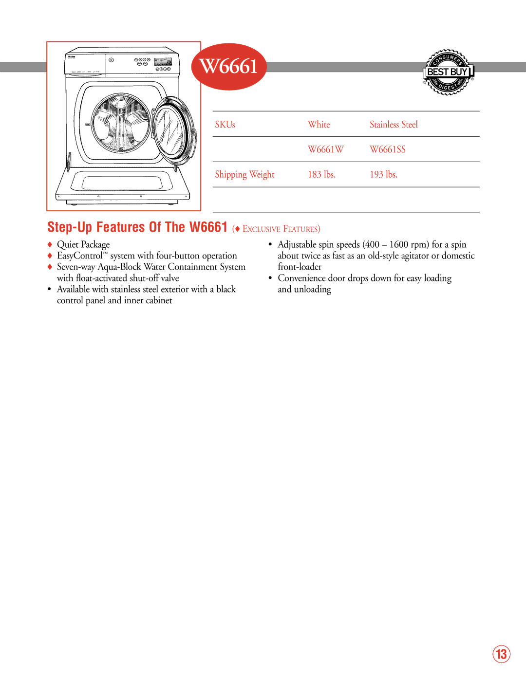 Fisher & Paykel 2002 VRS 2.0 manual Step-Up Features Of The W6661 Exclusive Features 