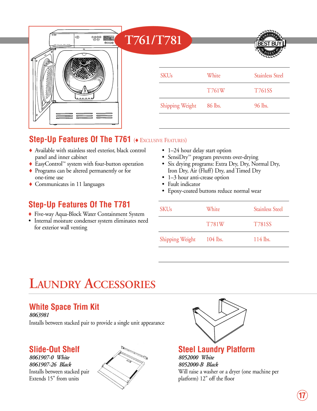 Fisher & Paykel 2002 VRS 2.0 T761/T781, Step-Up Features Of The T761 Exclusive Features, Step-Up Features Of The T781 