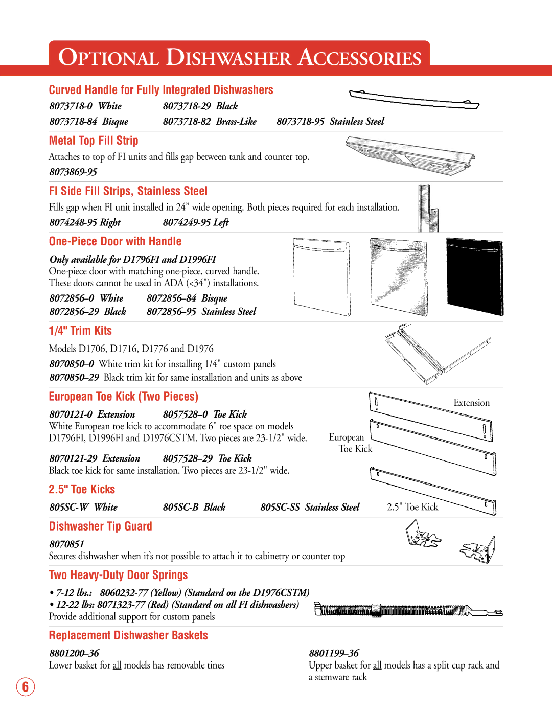 Fisher & Paykel 2002 VRS 2.0 manual Optional Dishwasher Accessories, FI Side Fill Strips, Stainless Steel 