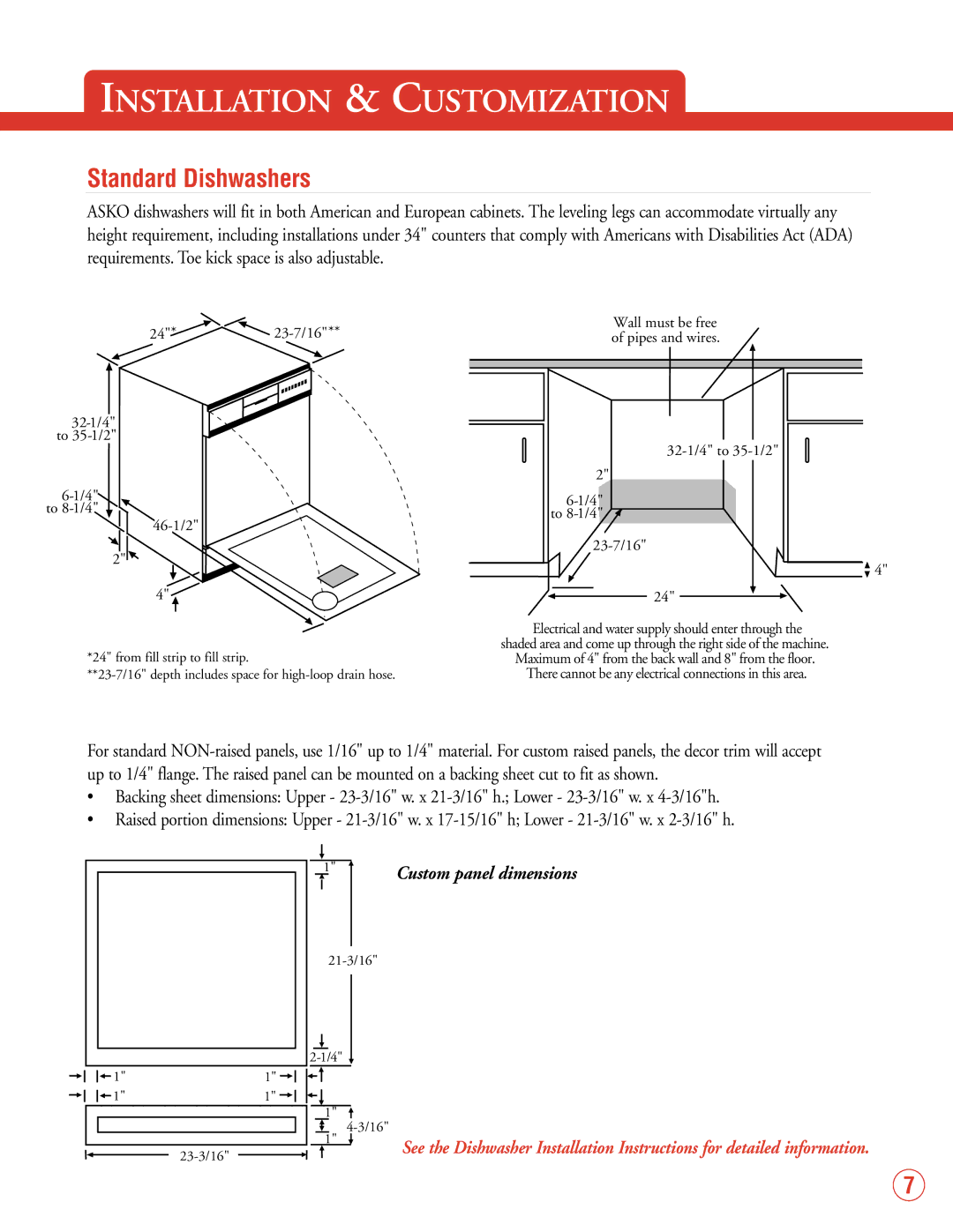 Fisher & Paykel 2002 VRS 2.0 manual Installation & Customization, Standard Dishwashers 