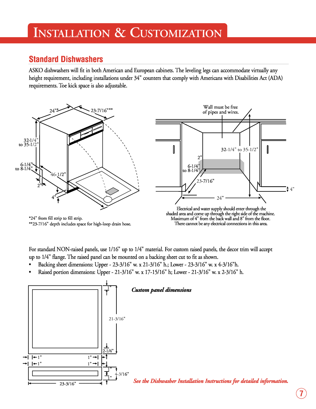 Fisher & Paykel 2002 VRS 2.0 manual Installation & Customization, Standard Dishwashers 