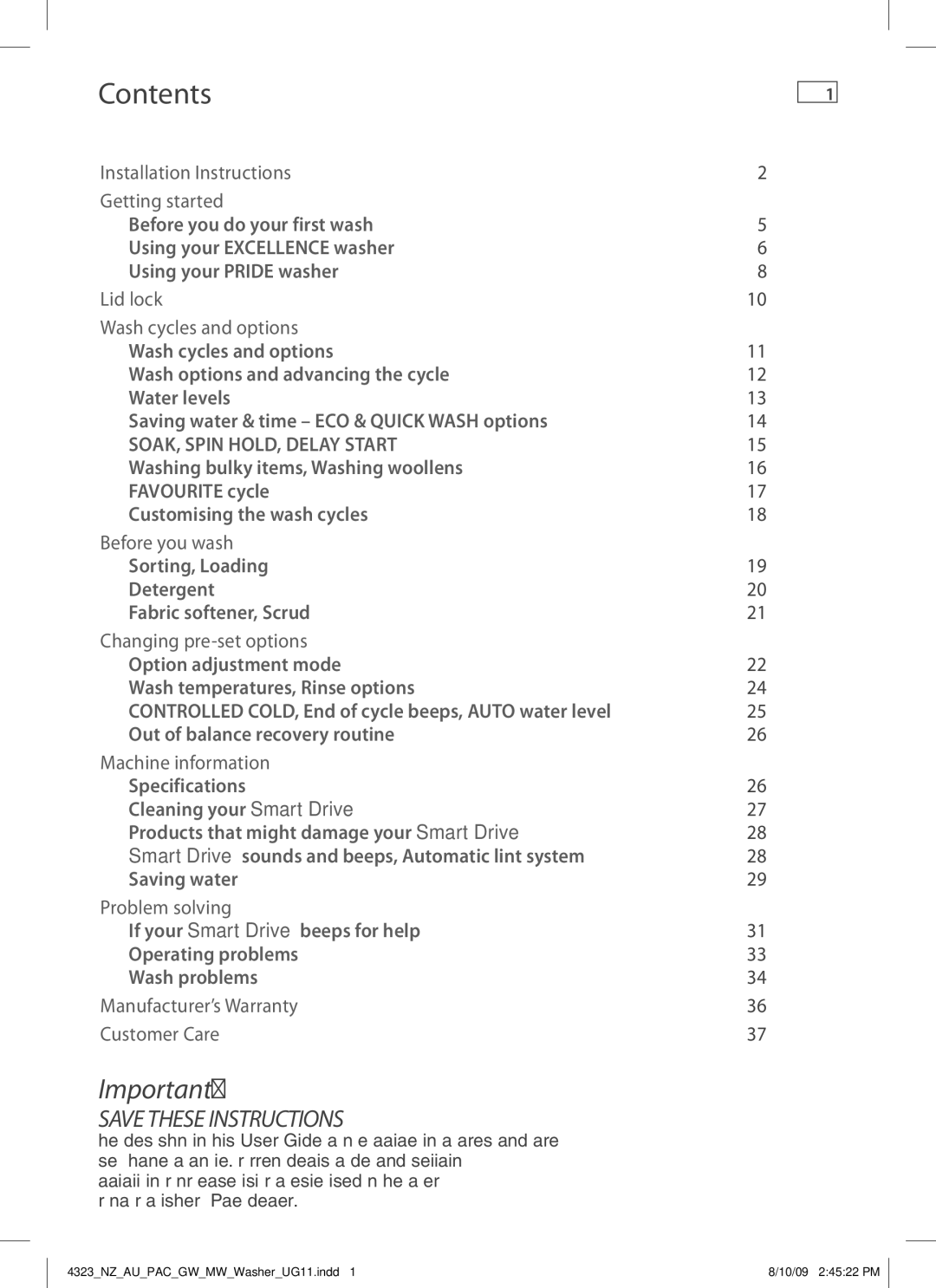 Fisher & Paykel 4323 installation instructions Contents 