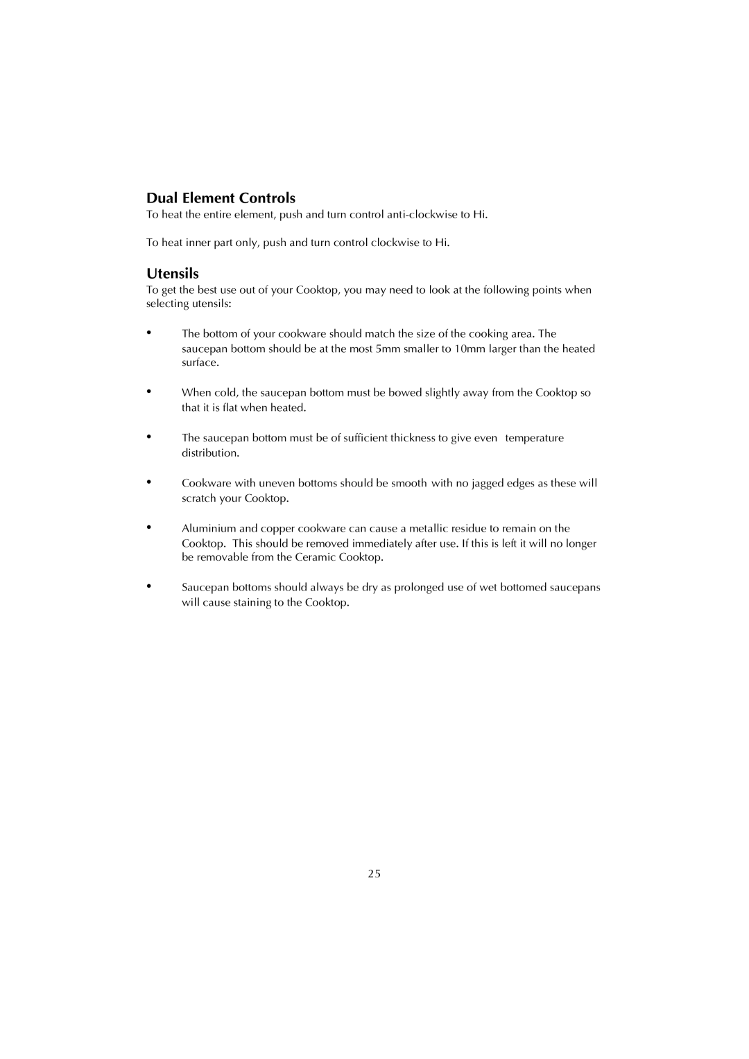 Fisher & Paykel 447443 manual Dual Element Controls, Utensils 