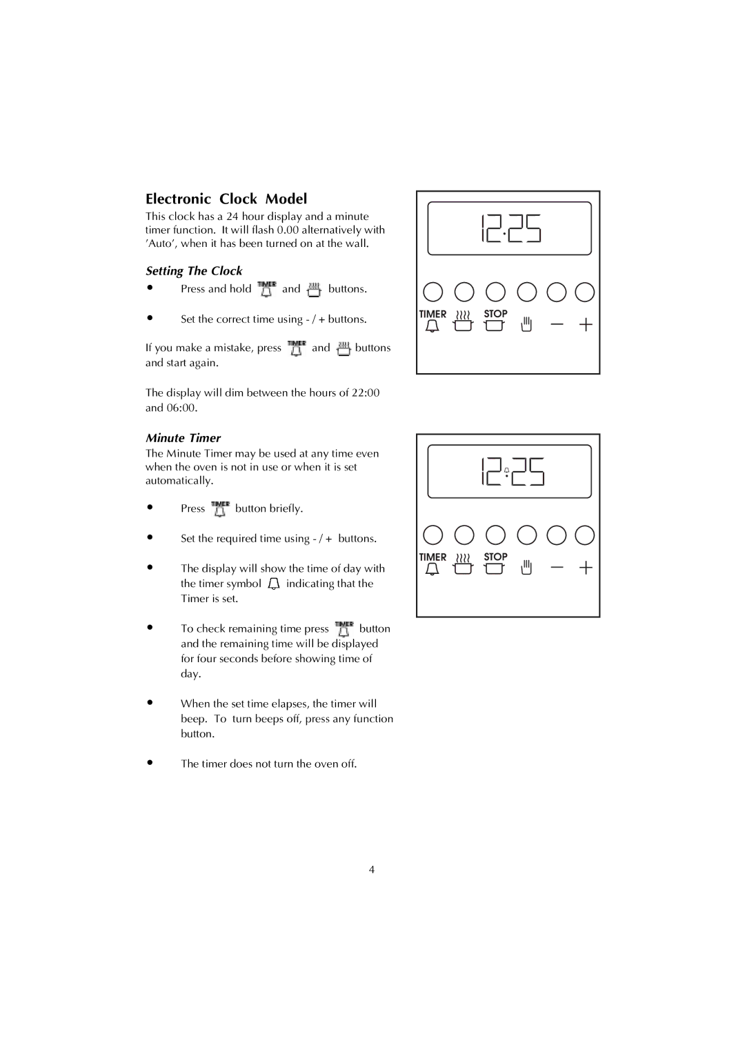 Fisher & Paykel 447443 manual Electronic Clock Model, Minute Timer 