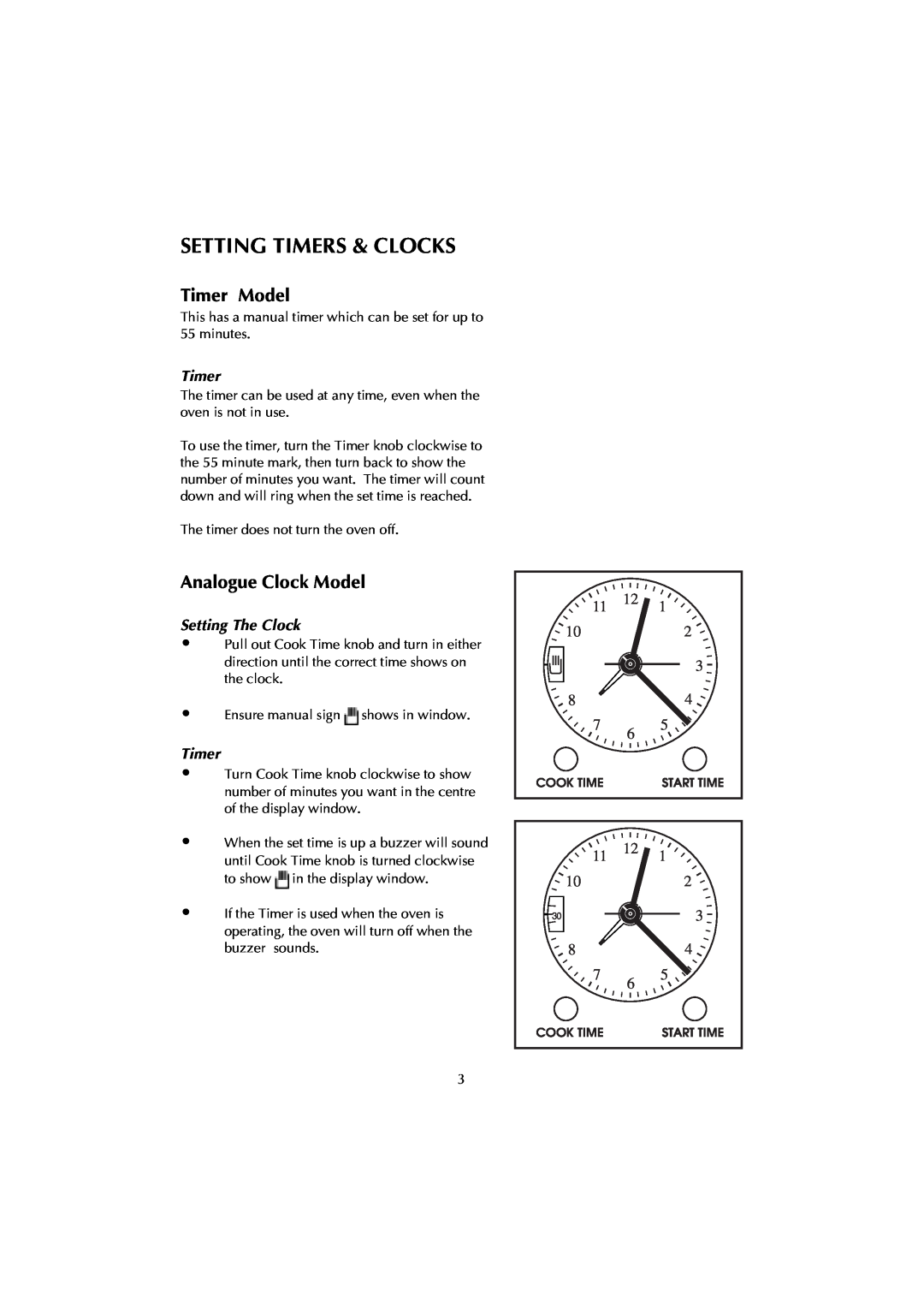 Fisher & Paykel 447443 manual Setting Timers & Clocks, Timer Model, Analogue Clock Model, Setting The Clock 