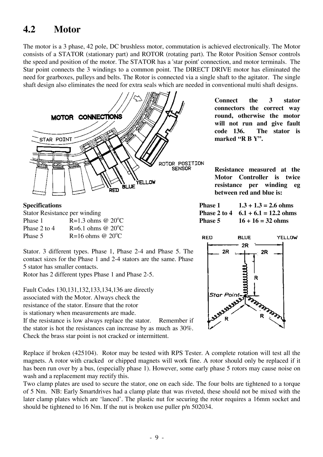 Fisher & Paykel 517735 service manual Motor, Specifications 