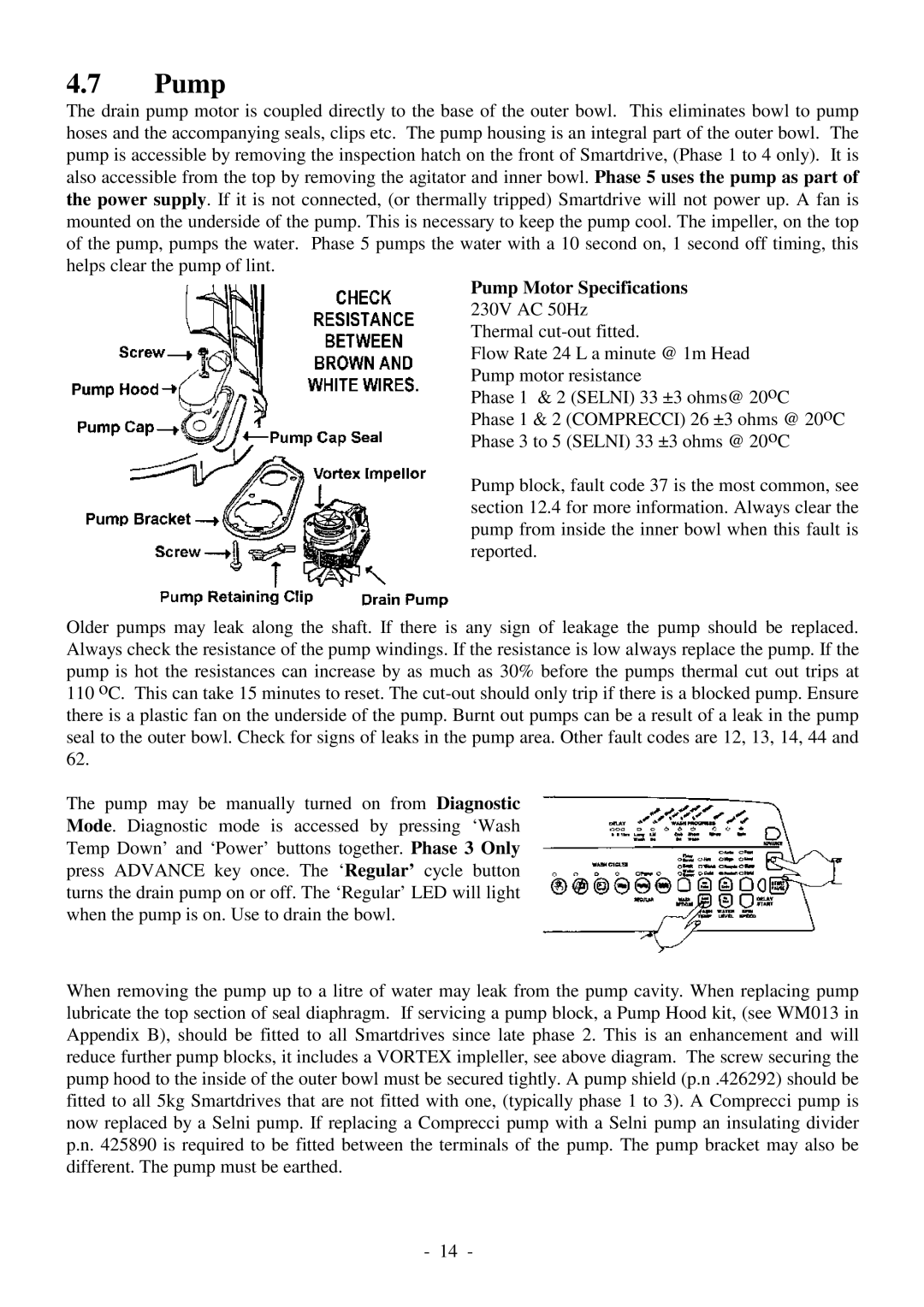 Fisher & Paykel 517735 service manual Pump Motor Specifications 