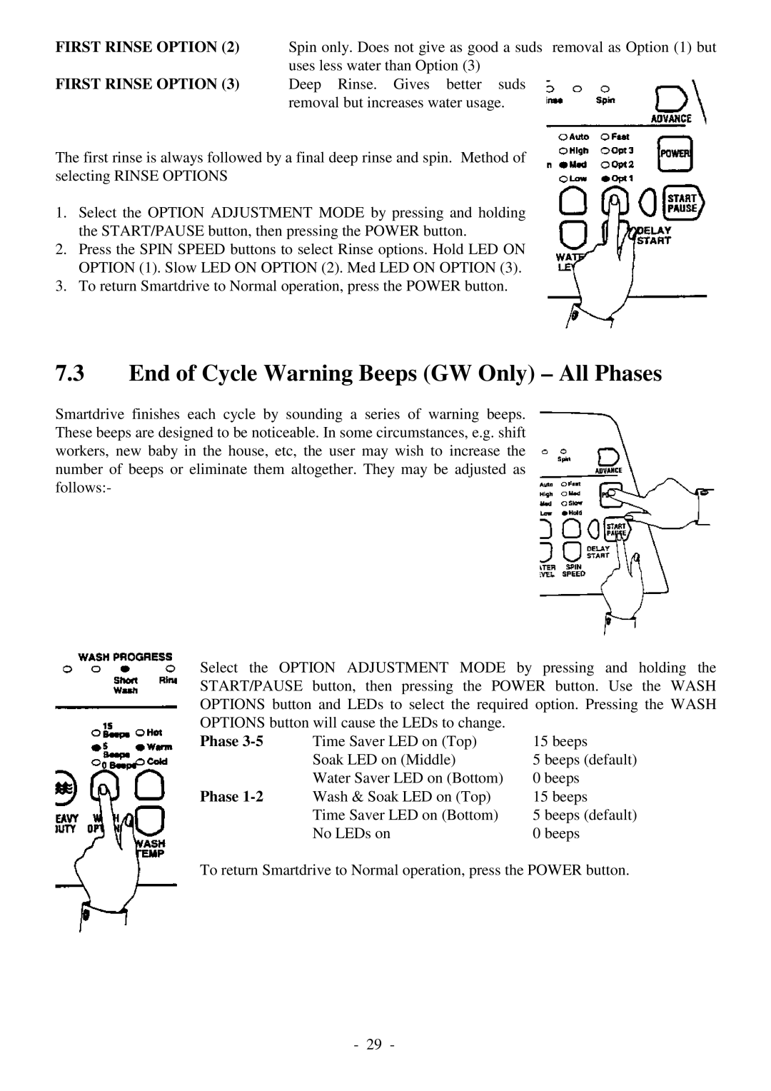 Fisher & Paykel 517735 service manual End of Cycle Warning Beeps GW Only All Phases 