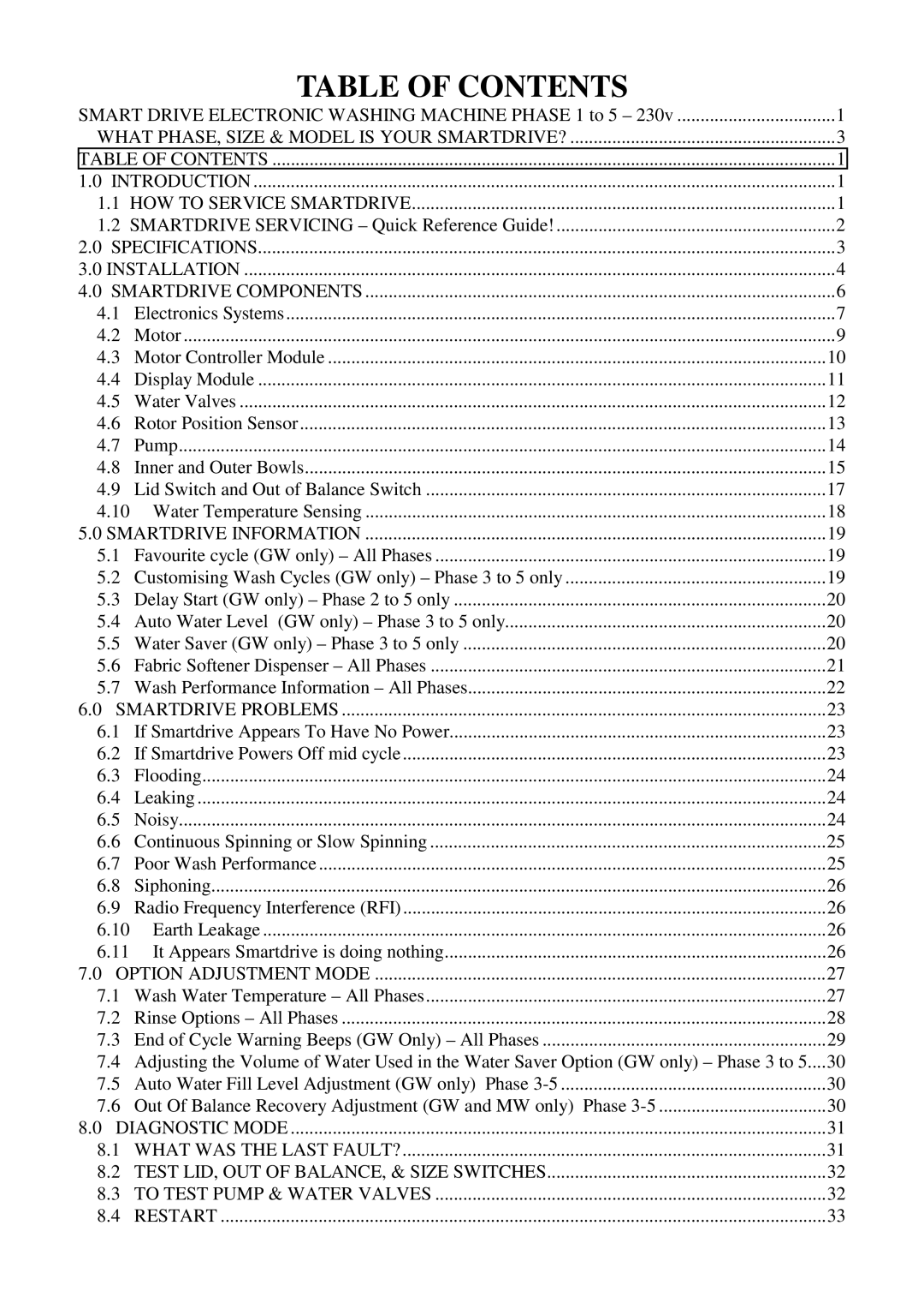 Fisher & Paykel 517735 service manual Table of Contents 