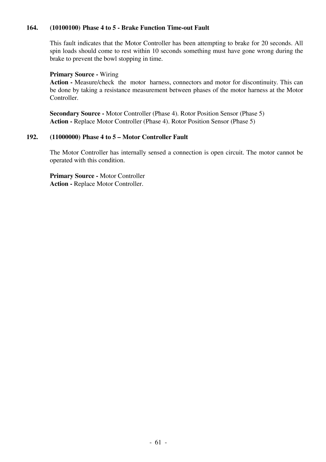 Fisher & Paykel 517735 service manual Phase 4 to 5 Brake Function Time-out Fault 