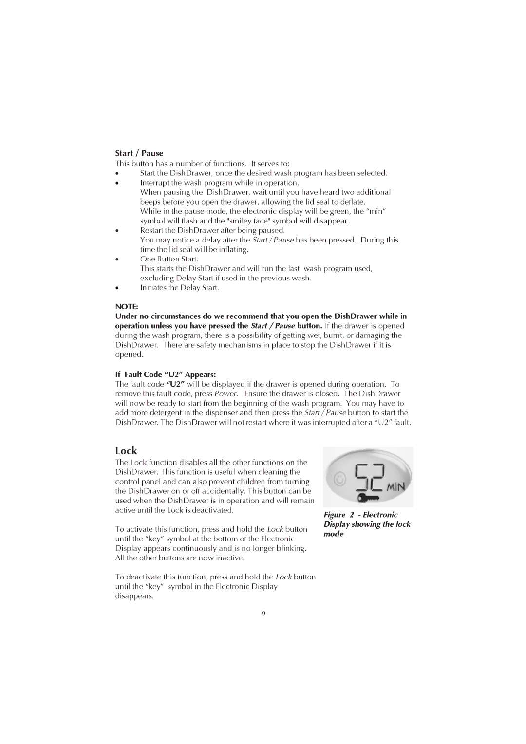 Fisher & Paykel 525911L, 526984C manual Lock, Start / Pause 