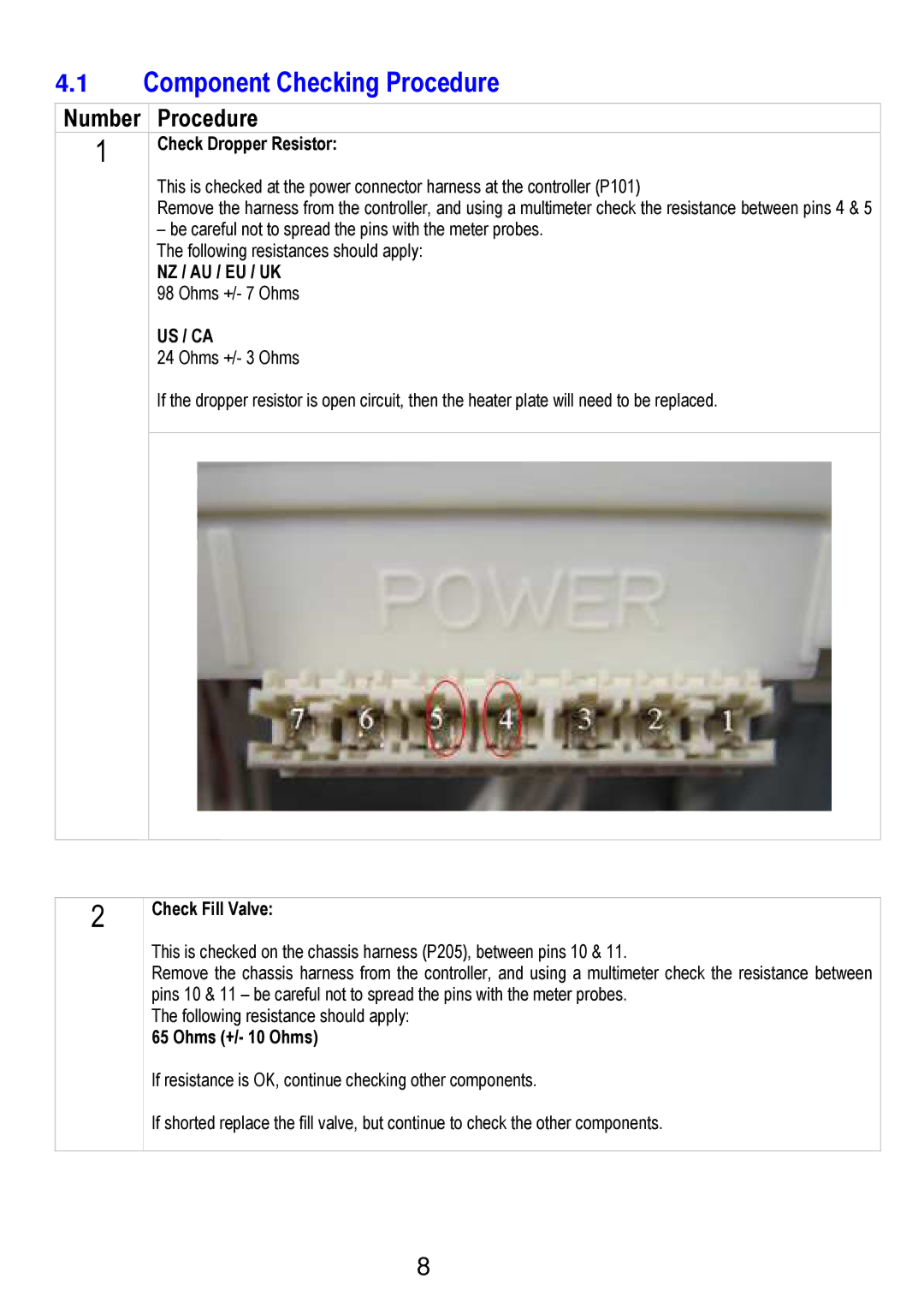 Fisher & Paykel 590241 manual Component Checking Procedure, Number Procedure 