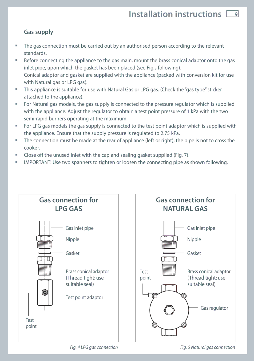 Fisher & Paykel 60 installation instructions Lpg Gas, Gas supply 