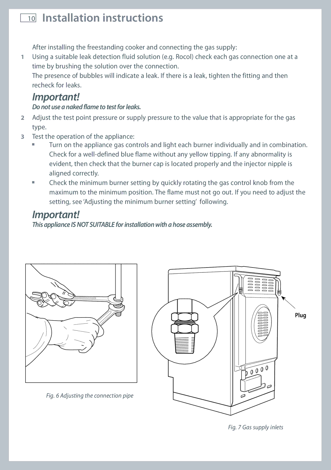 Fisher & Paykel 60 installation instructions Do not use a naked flame to test for leaks 