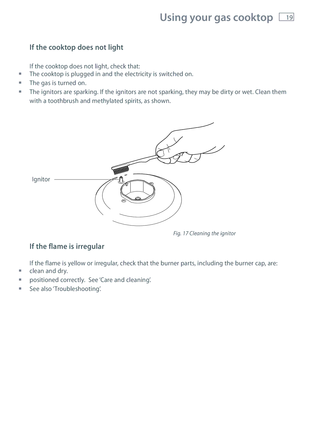 Fisher & Paykel 60 installation instructions If the cooktop does not light, If the flame is irregular 