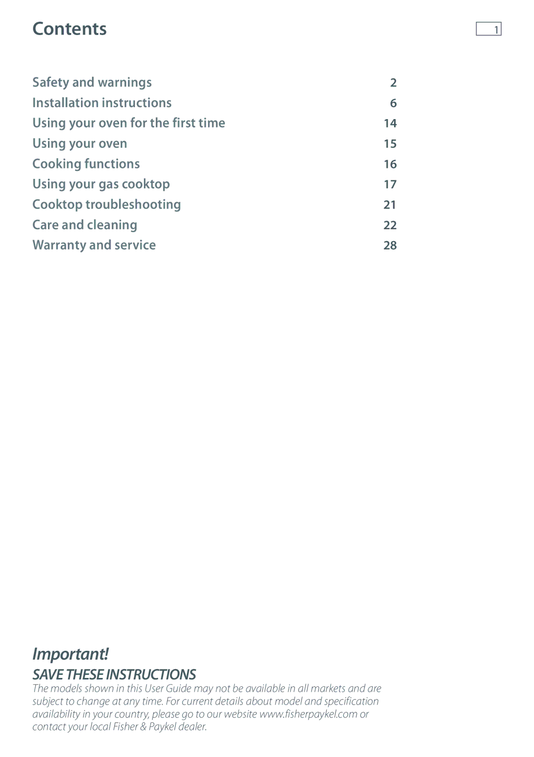 Fisher & Paykel 60 installation instructions Contents 