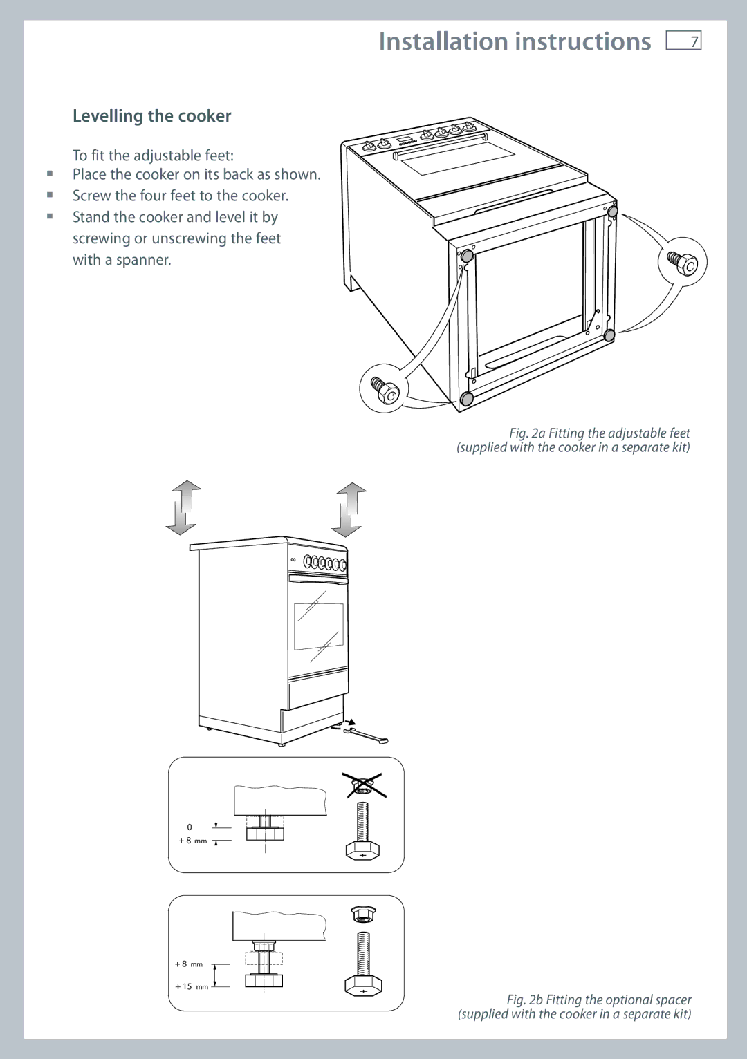 Fisher & Paykel 60 installation instructions Levelling the cooker 