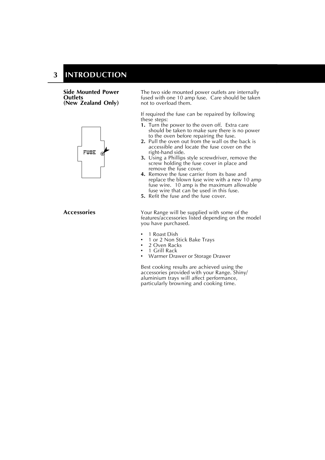 Fisher & Paykel 6102 Series manual Side Mounted Power, Outlets, New Zealand Only, Accessories 