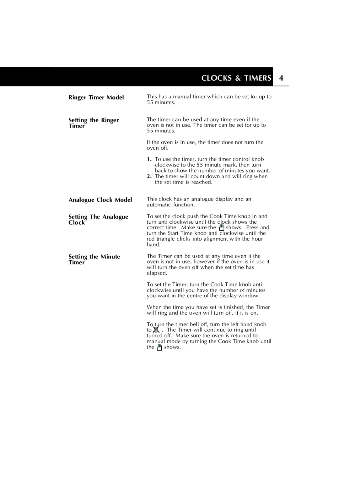 Fisher & Paykel 6102 Series manual Ringer Timer Model, Setting the Ringer, Analogue Clock Model, Setting The Analogue 