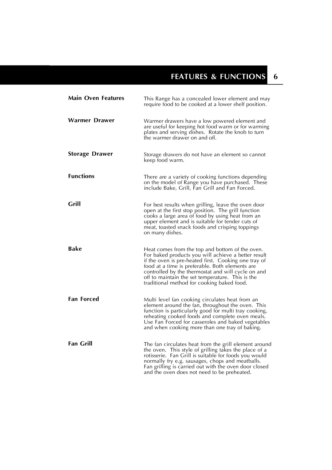 Fisher & Paykel 6102 Series manual Features & Functions 