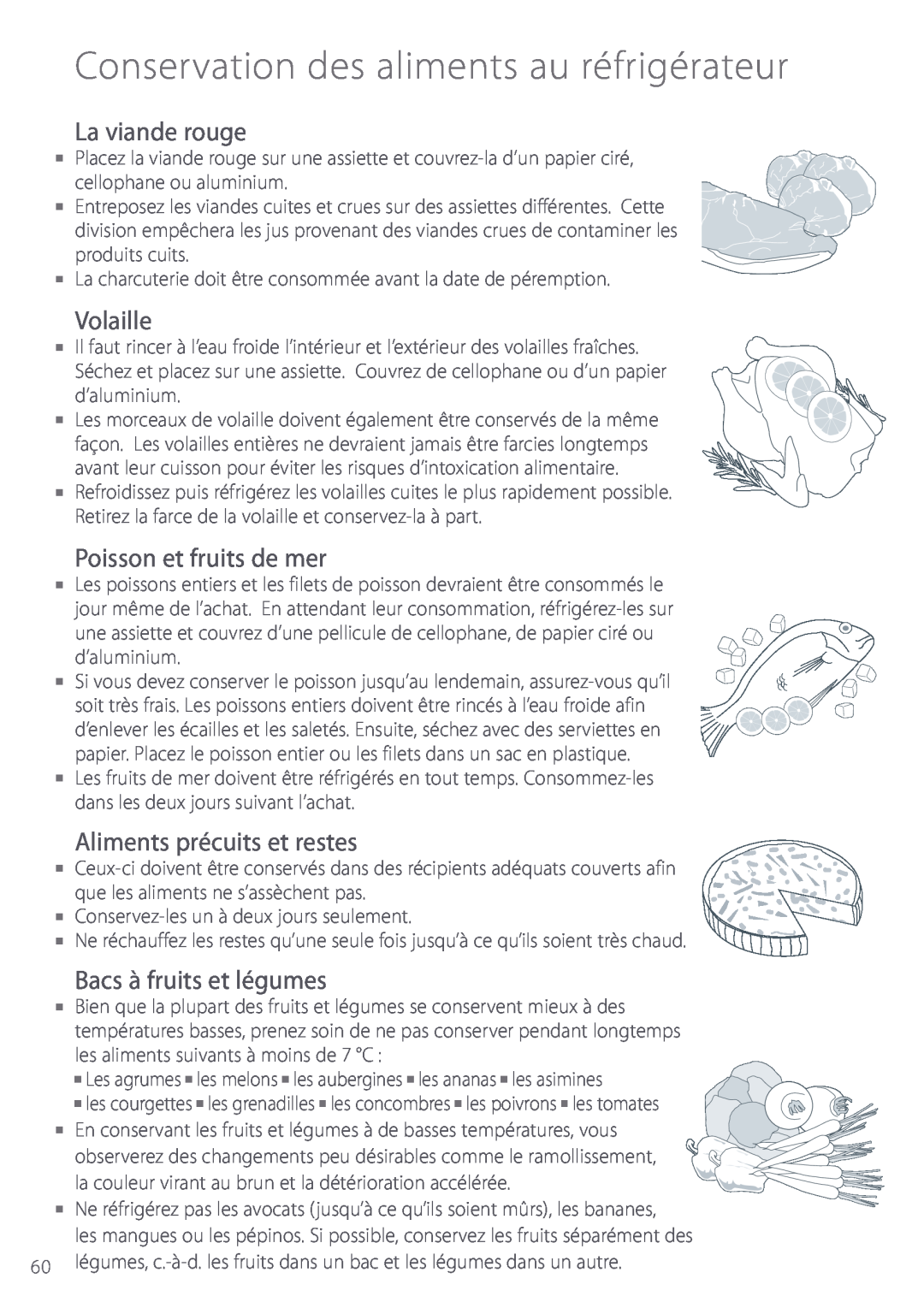 Fisher & Paykel Active Smart manual La viande rouge, Volaille, Poisson et fruits de mer, Aliments précuits et restes 