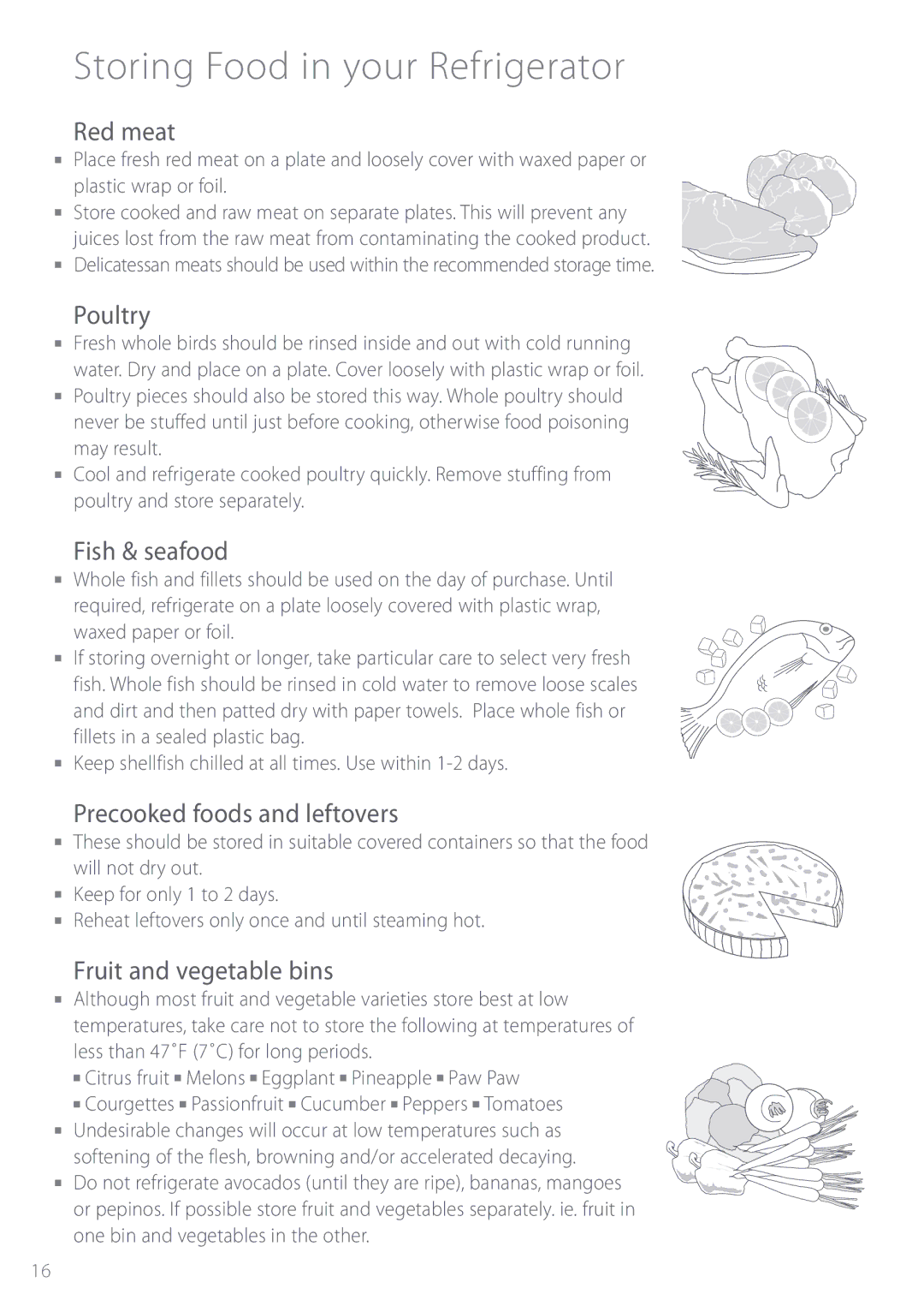 Fisher & Paykel ActiveSmart Red meat, Poultry, Fish & seafood, Precooked foods and leftovers, Fruit and vegetable bins 