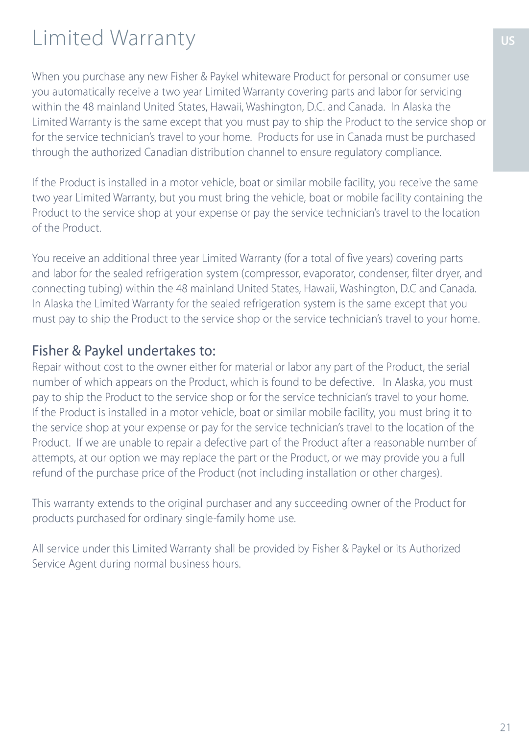 Fisher & Paykel ActiveSmart manual Limited Warranty, Fisher & Paykel undertakes to 