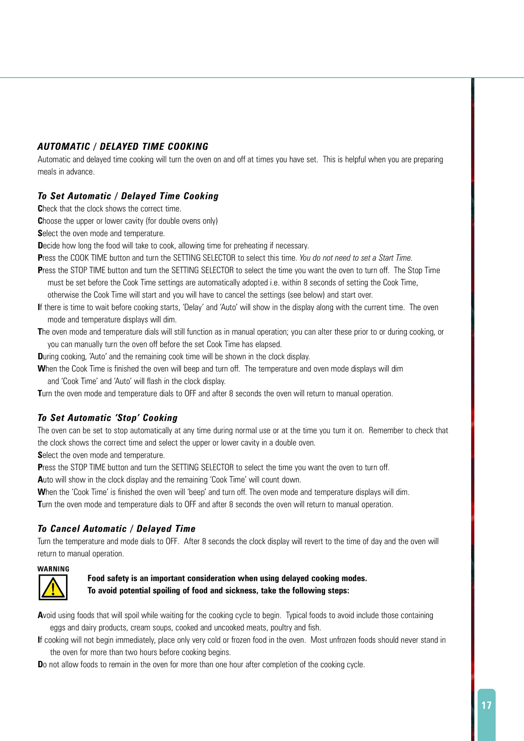 Fisher & Paykel AeroTech manual To Set Automatic / Delayed Time Cooking, To Set Automatic ‘Stop’ Cooking 