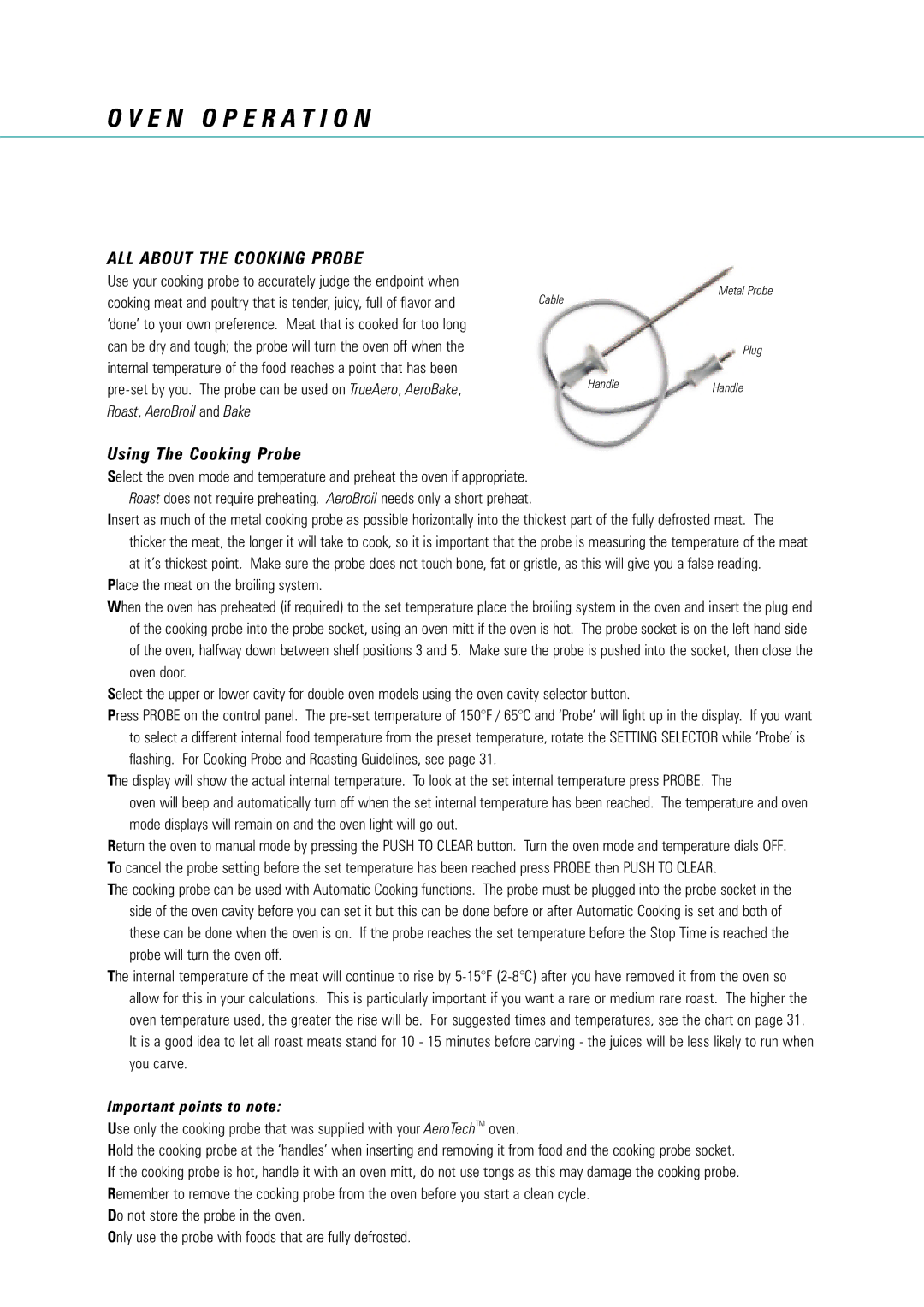 Fisher & Paykel AeroTech manual ALL about the Cooking Probe, Using The Cooking Probe 