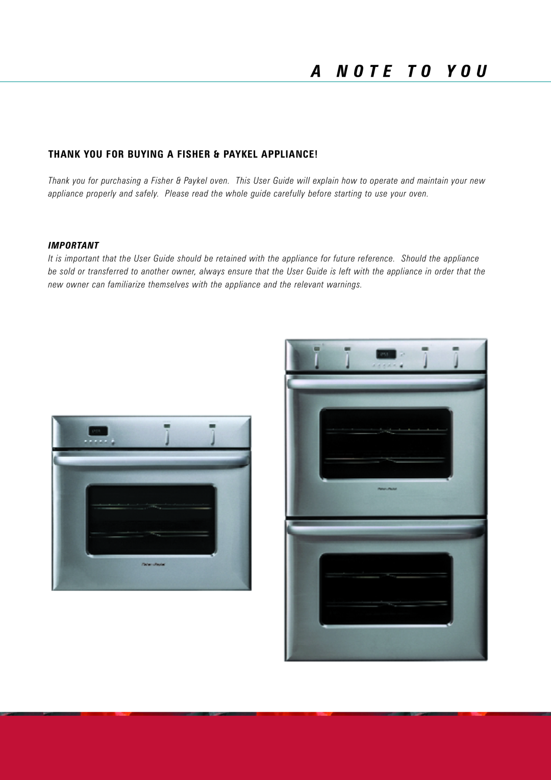 Fisher & Paykel AeroTech manual A N O T E T O Y O U, Thank You For Buying A Fisher & Paykel Appliance 