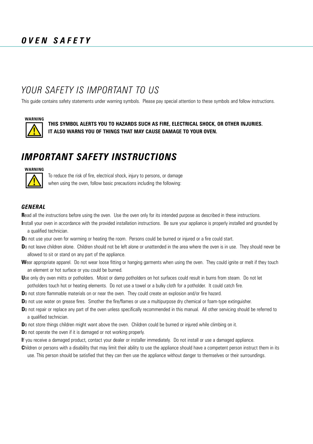 Fisher & Paykel AeroTech manual Important Safety Instructions, O V E N S A F E T Y, General, Your Safety Is Important To Us 