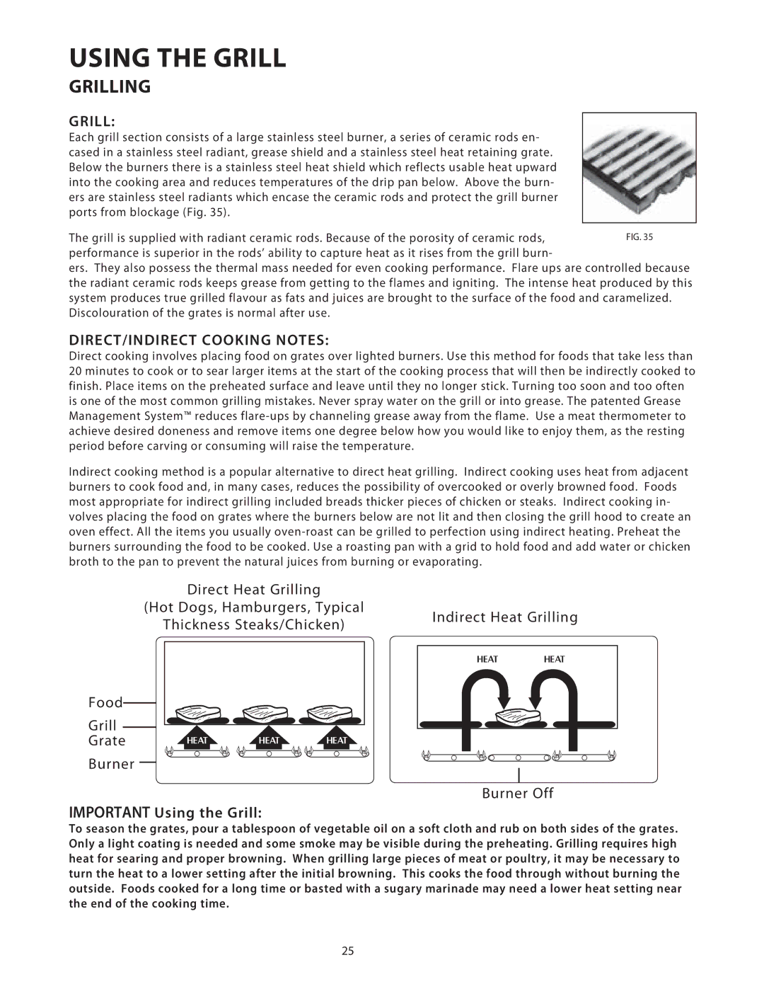 Fisher & Paykel BGB48, BGB36 installation instructions Grilling, DIRECT/INDIRECT Cooking Notes, Burner Off 