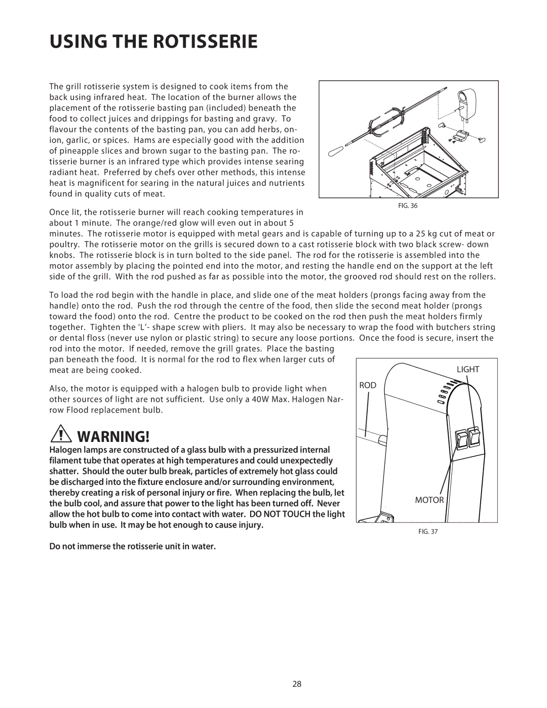 Fisher & Paykel BGB36, BGB48 installation instructions Using the Rotisserie, Rod 