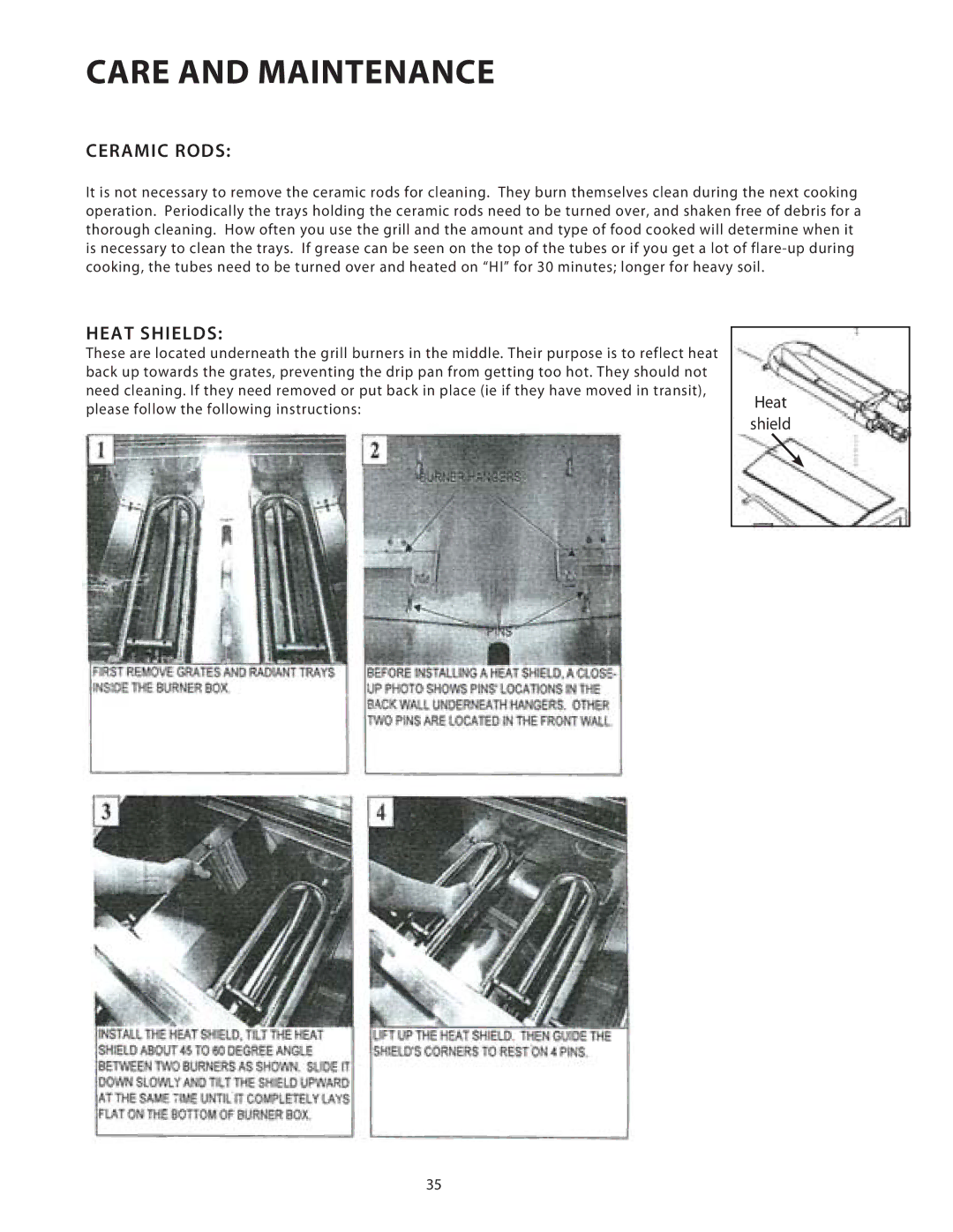 Fisher & Paykel BGB48, BGB36 installation instructions Ceramic Rods, Heat Shields 