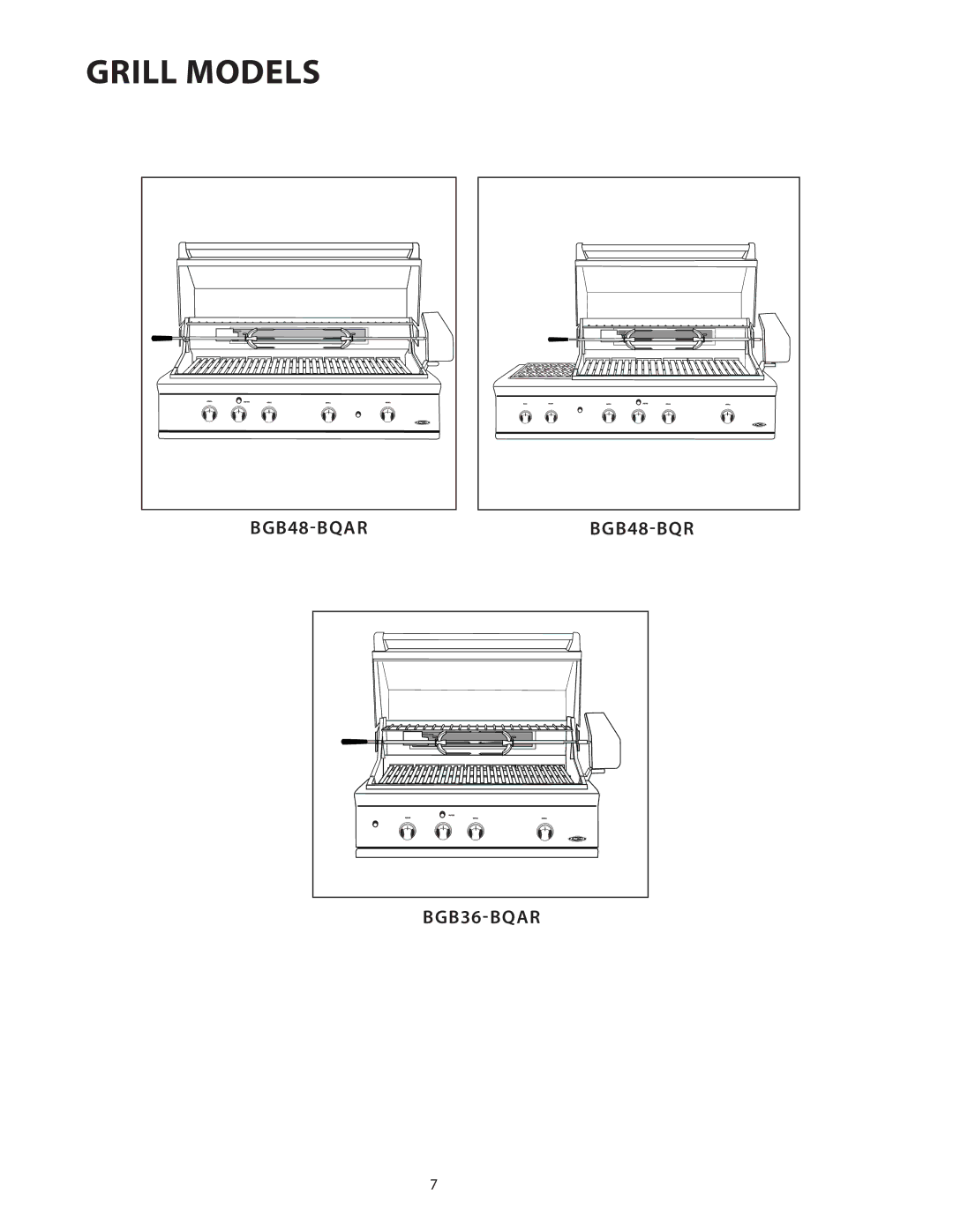 Fisher & Paykel BGB48 installation instructions Grill Models, BGB36-BQAR 