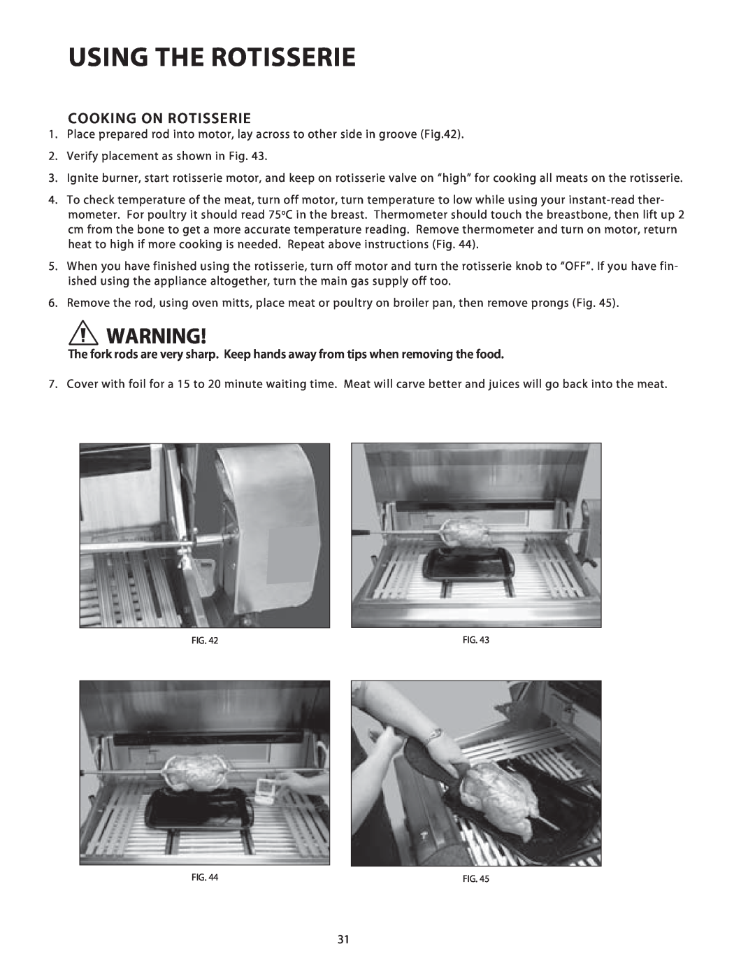 Fisher & Paykel BGB48, BGB36 installation instructions Cooking On Rotisserie, Using The Rotisserie 
