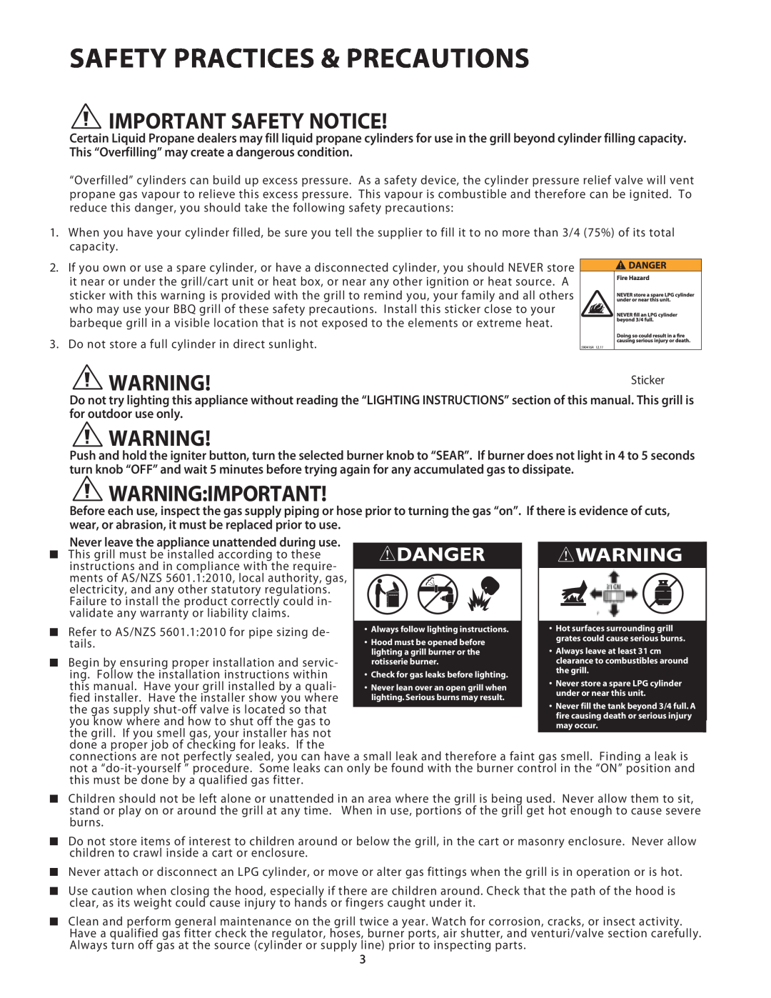Fisher & Paykel BGB48, BGB36 Safety Practices & Precautions, Important Safety Notice, Warningimportant 