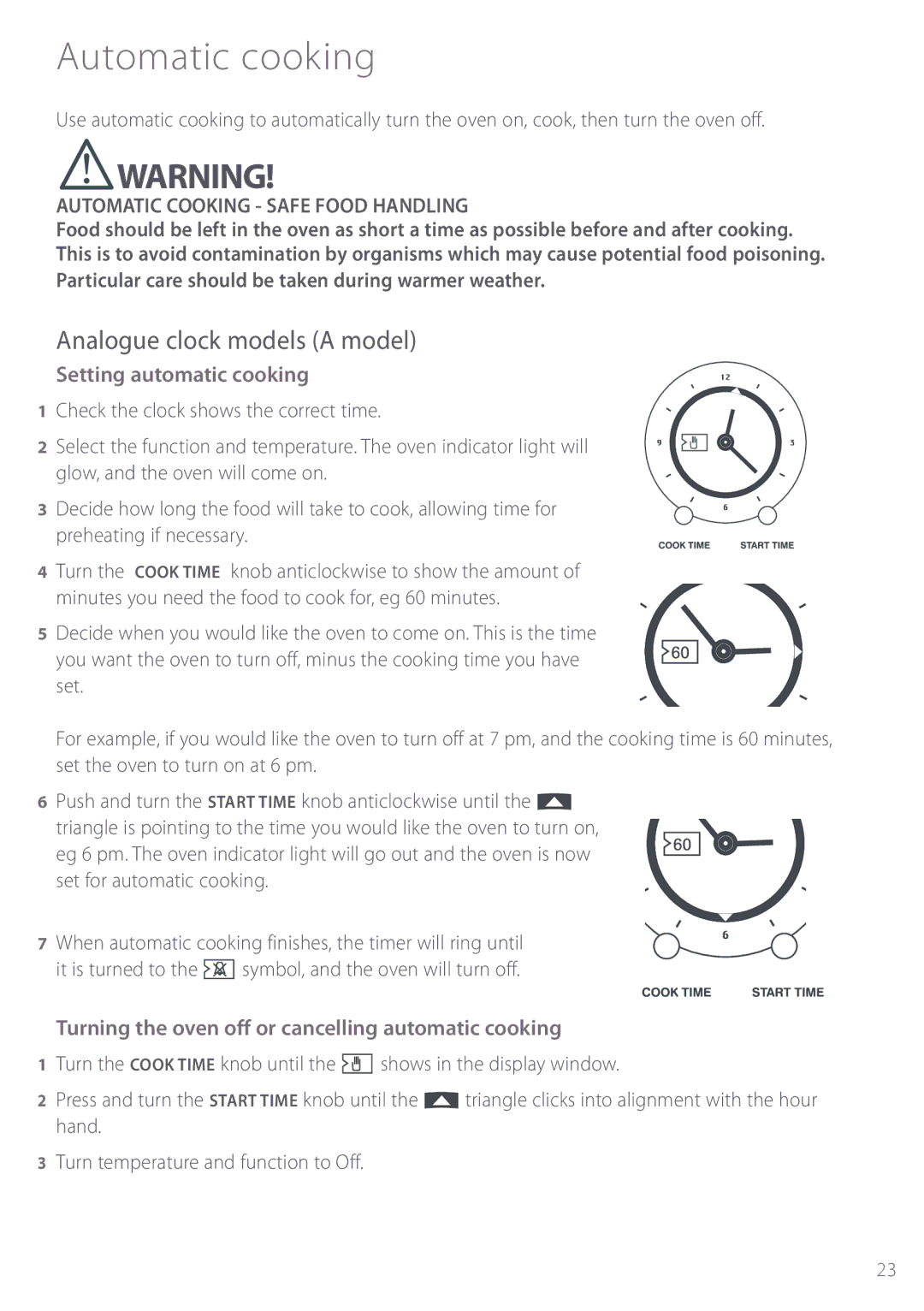 Fisher & Paykel BI452 manual Automatic cooking, Analogue clock models a model, Setting automatic cooking 