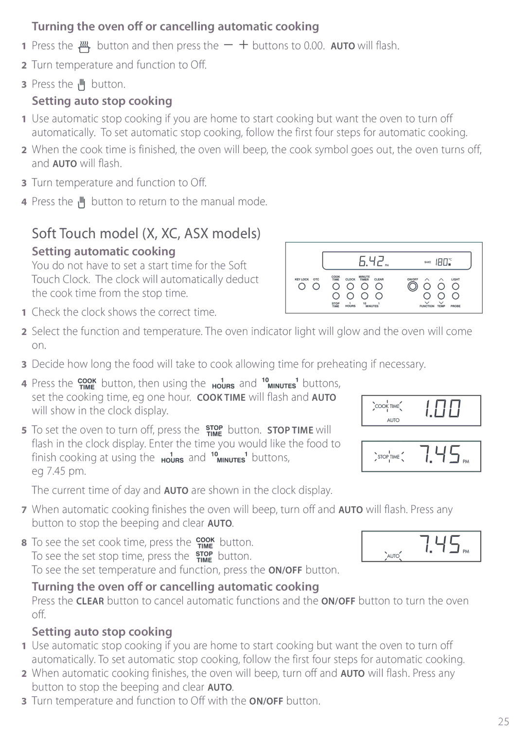 Fisher & Paykel BI452 manual Soft Touch model X, XC, ASX models 