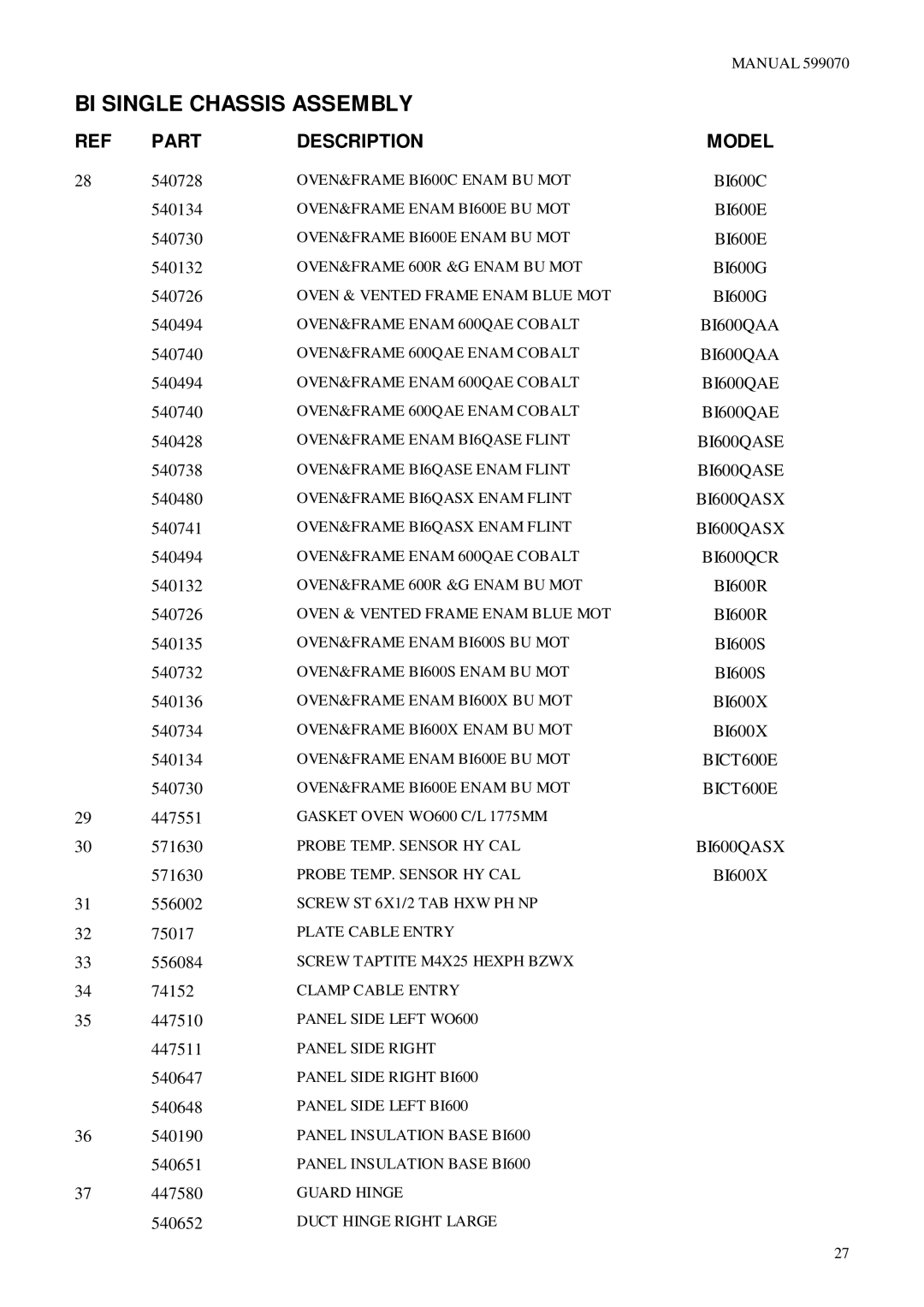 Fisher & Paykel BI600X BICT600E, BI600QIO BI600QWD, BI600S, BI600GR BI600QAA, BI600A, BI600CR BI600E manual BICT600E BI600QASX 