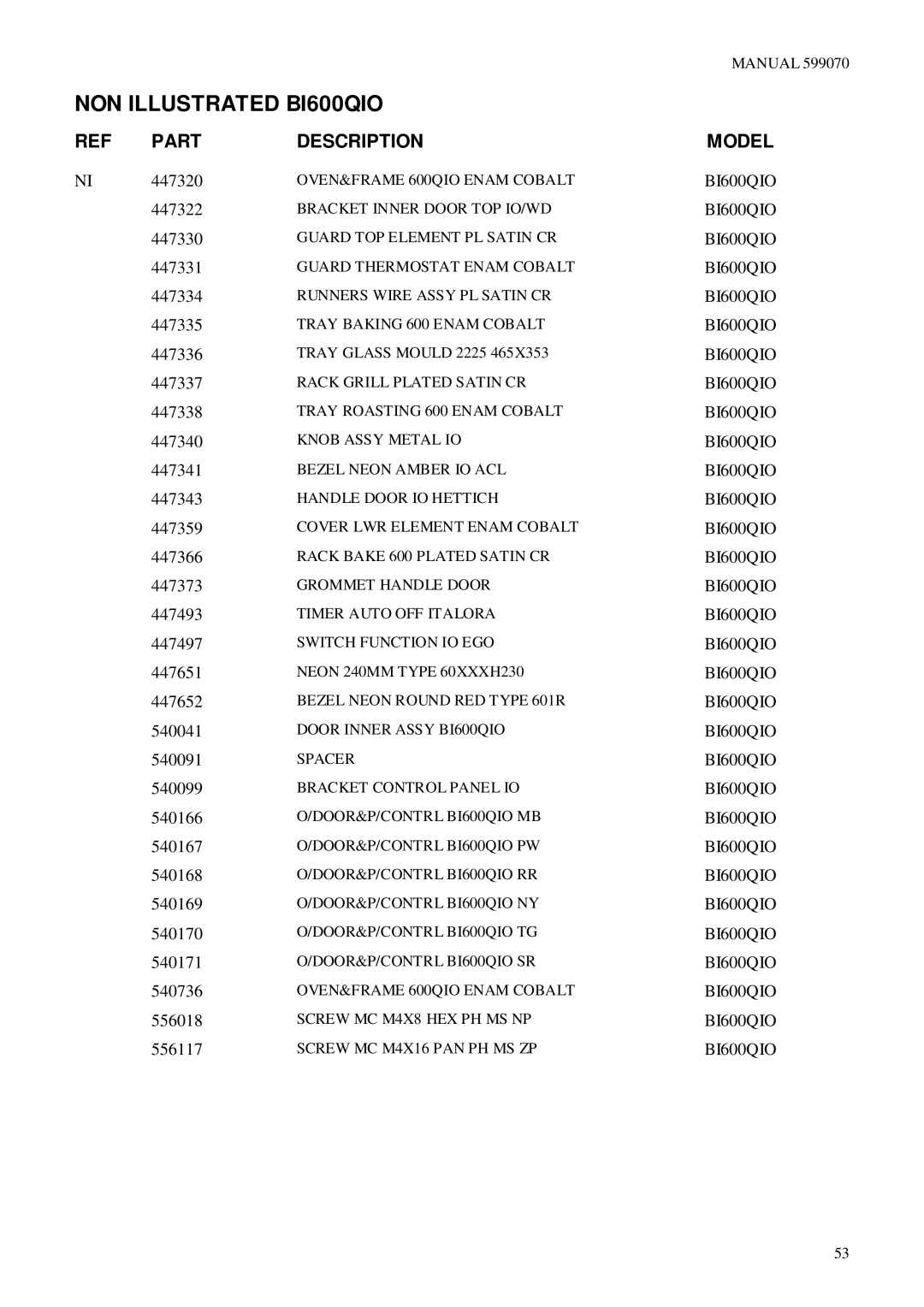 Fisher & Paykel BI600R BI600RR, BI600QIO BI600QWD, BI600S, BI600GR BI600QAA, BI600A, BI600CR BI600E, BI600X BICT600E 447320 