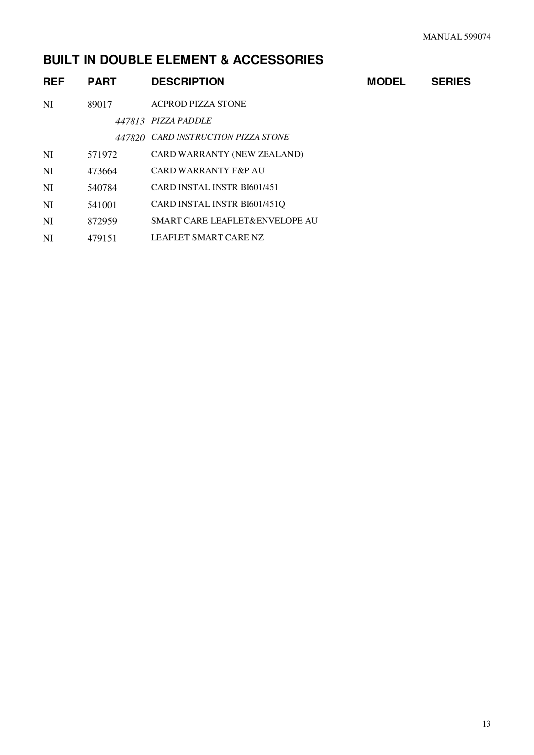 Fisher & Paykel BI601QASE1.5, BI601XC2, BI601QASE2, BI601 Series, BI601ED manual 447813 