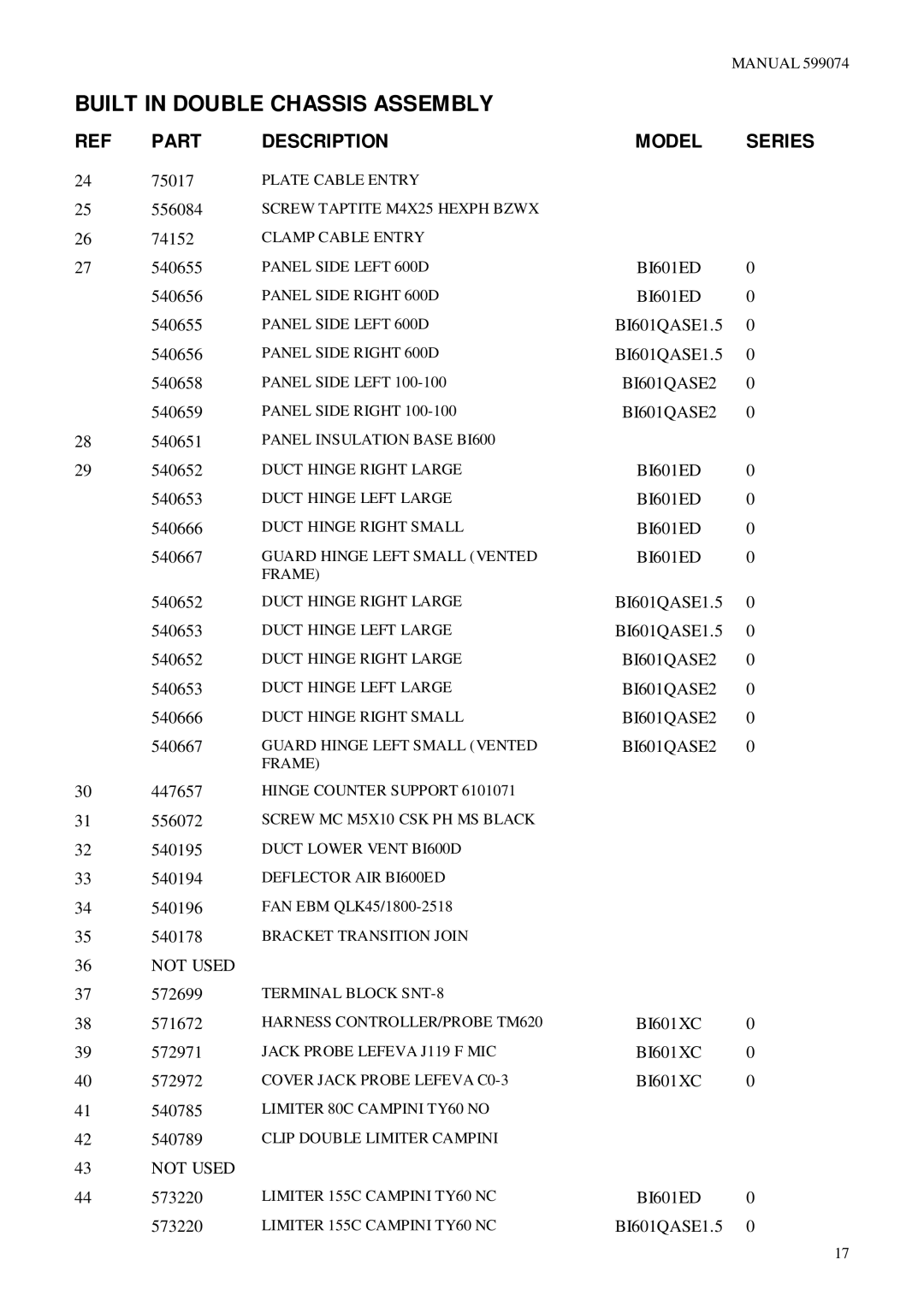 Fisher & Paykel BI601XC2, BI601QASE2, BI601QASE1.5, BI601 Series, BI601ED manual 75017 