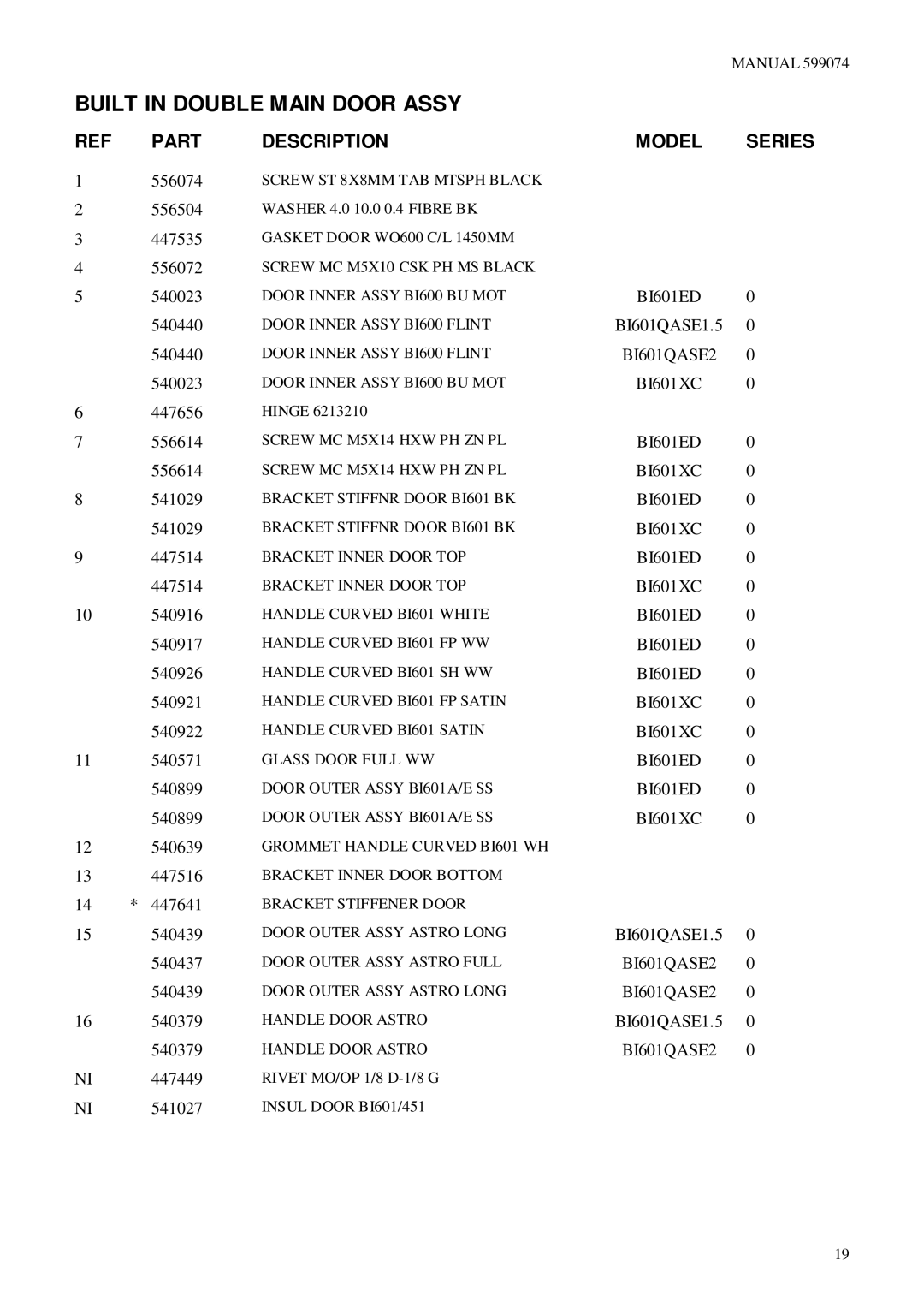 Fisher & Paykel BI601QASE1.5, BI601XC2, BI601QASE2, BI601 Series, BI601ED manual 556074 