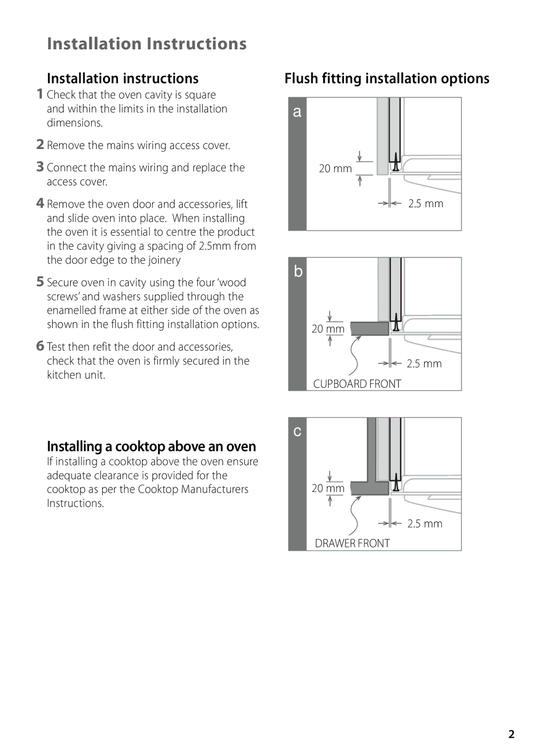 Fisher & Paykel BI602ED, BI602CTE, BI602XC Installation instructions, Flush fitting installation options 