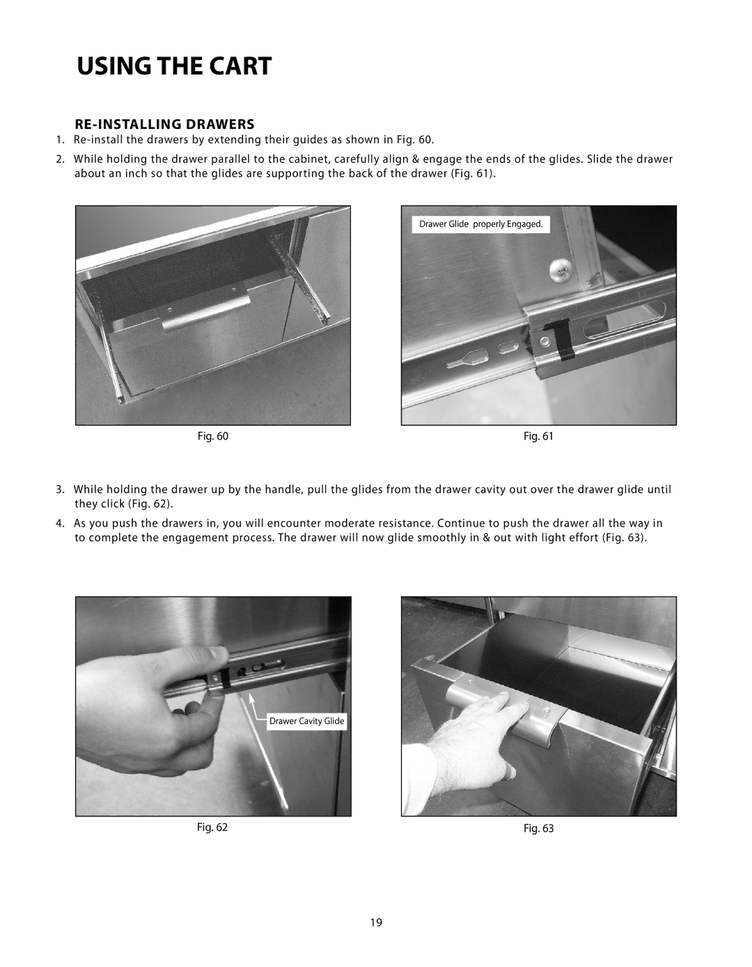 Fisher & Paykel CAD-48, CAD-30, CAD-36 manual RE-INSTALLING Drawers 